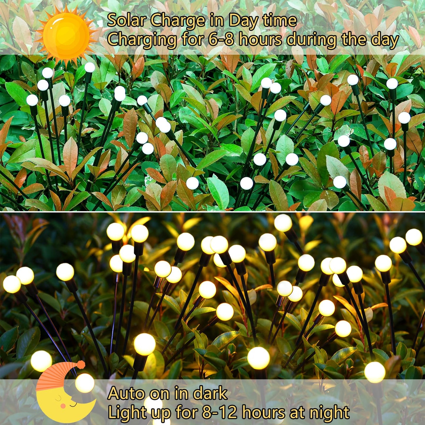 Solar Lights Outdoor Waterproof, 8 Pack Solar Wind Swaying Lights 64 LED Firefly Lights, Solar Garden Lights Decor for Yard Lawn Patio Pathway Party Wedding Halloween Christmas Decoration(Warm White)