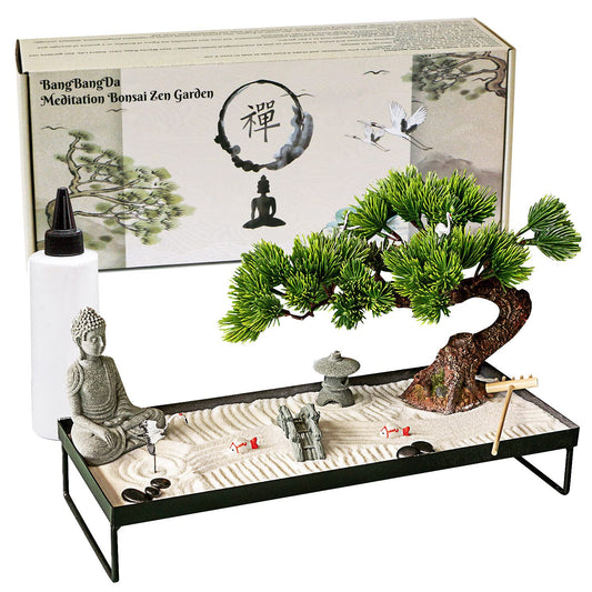 BangBangDa Japanese Meditation-Decoration - Home Office Bonsai Decor for Table Desk - Buddha Rock Sand Tabletop Decor Gifts for Women Man Friends