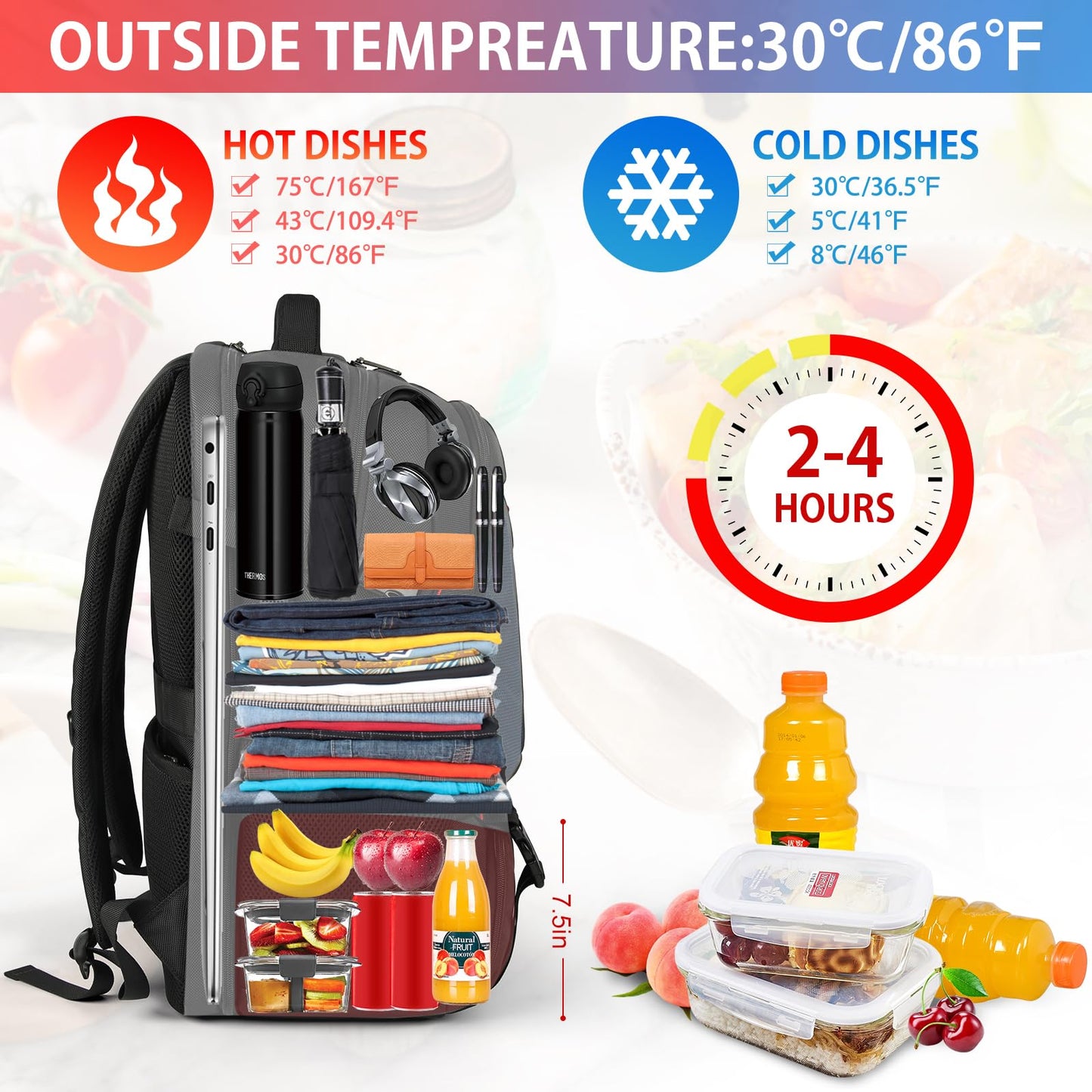 Lunch Backpack, 17.3 Inch Laptop Backpack with USB Charging Port 50L Travel Backpack for Men Women Work Backpack with Insulated Bag Waterproof Computer Backpack for College School Business, Black