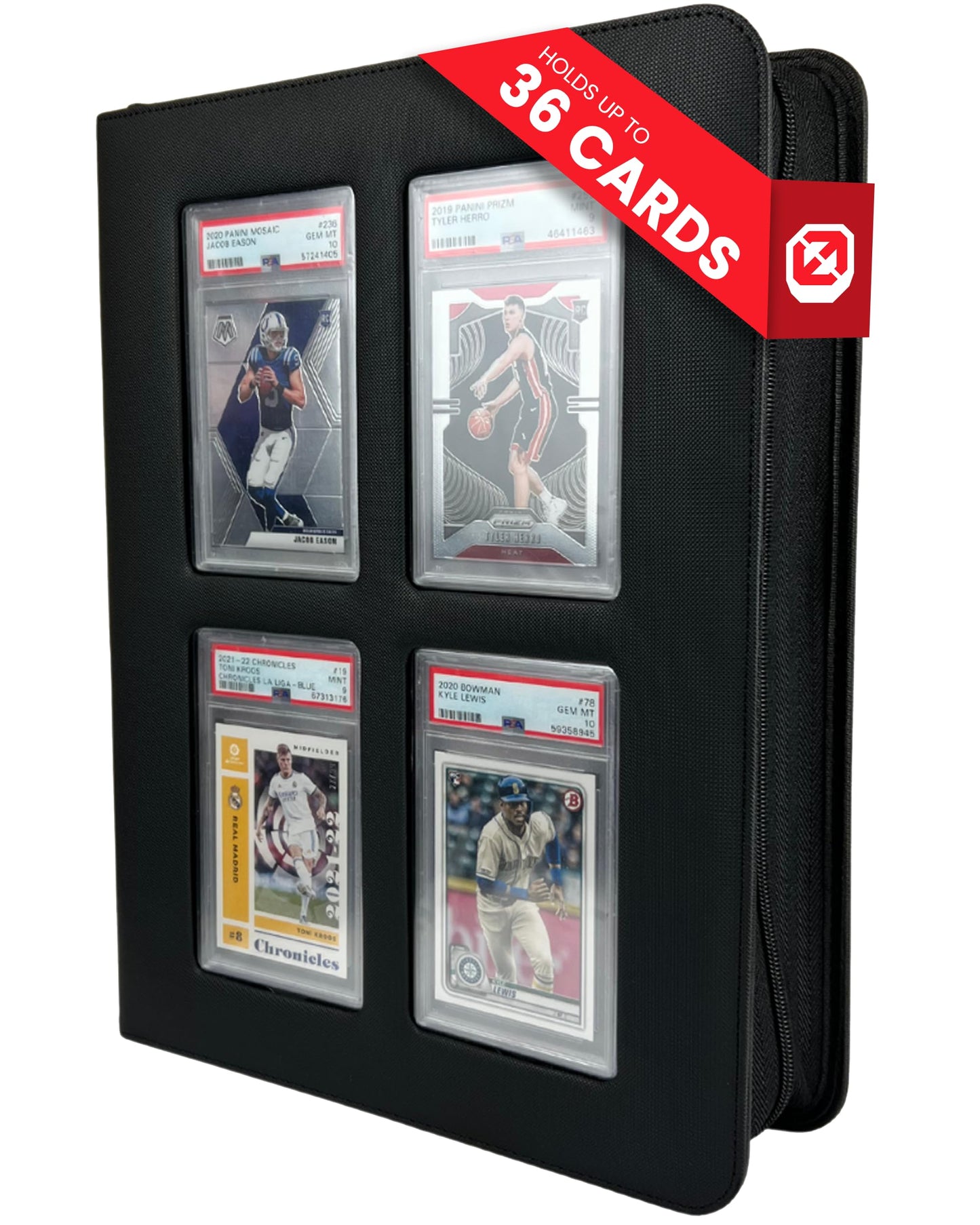 EVORETRO Graded Card Storage Binder – Diamond PU Leather Binder Fits 36 PSA, CGC Slabs, Card Graded Organizer with Zipper Closure for Collectible Protection & Display