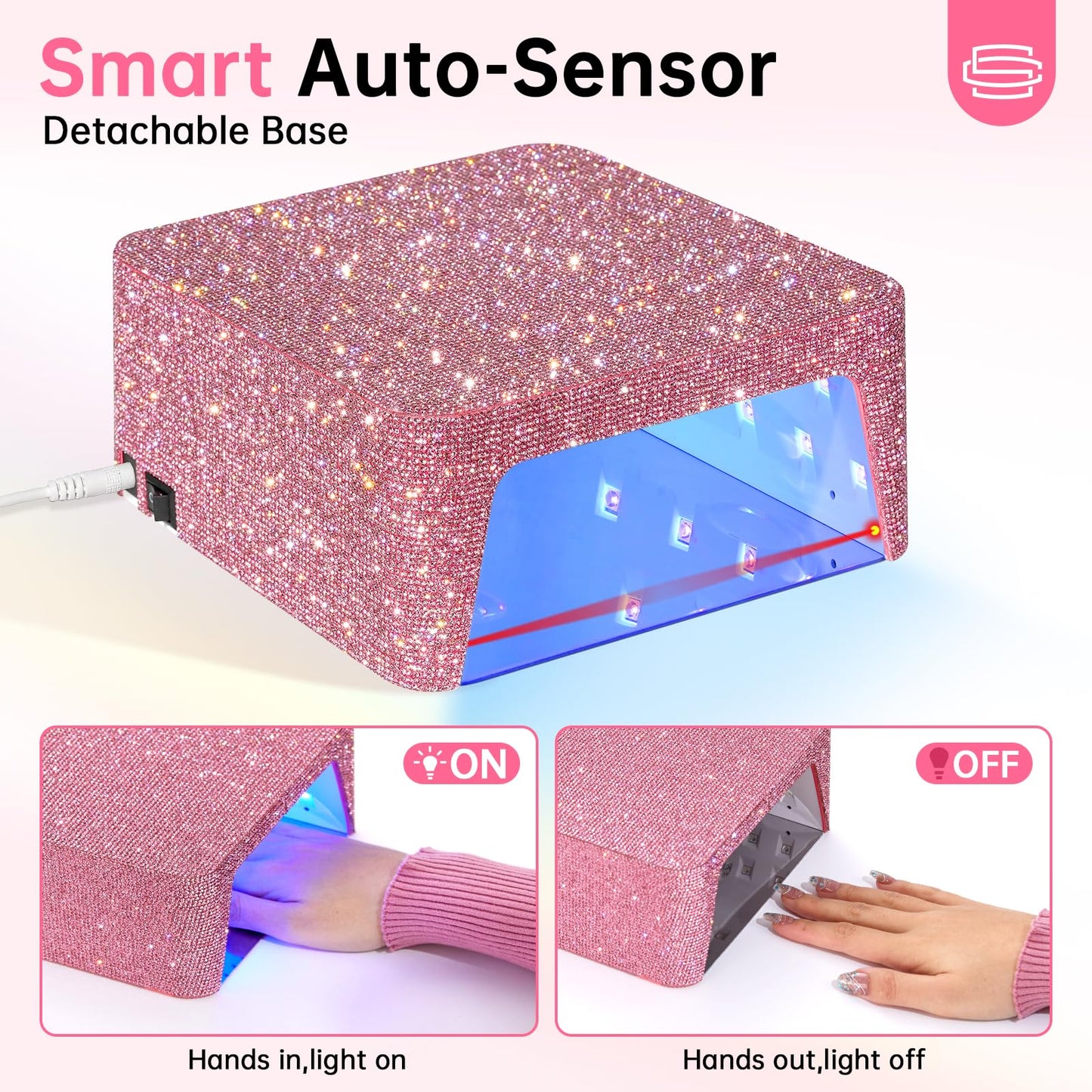 CHRISTINE SHELLY UV LED 96W Nail Lamp Professional Nail Dryer Sparkly Gel Polish Light with 4 Timer Setting Quick Dry Curing Lamp with Display Auto Sensor for Salon & Home Pink Diamond