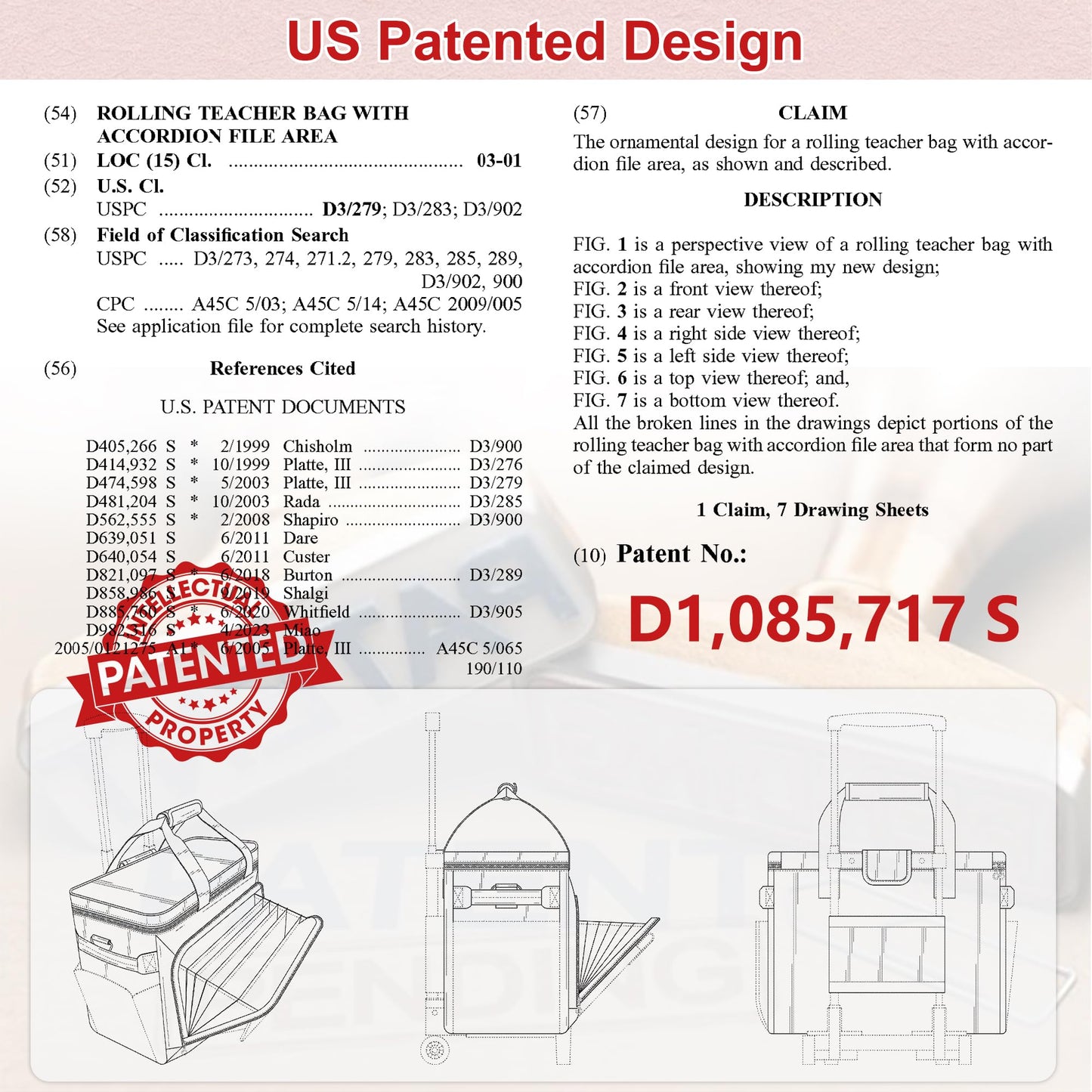 Prokva Rolling Teacher Bag with Wheels, Teacher Tote Bag with Detachable Trolley, Fits for 15.6" Laptop, Pink (Patent Design)