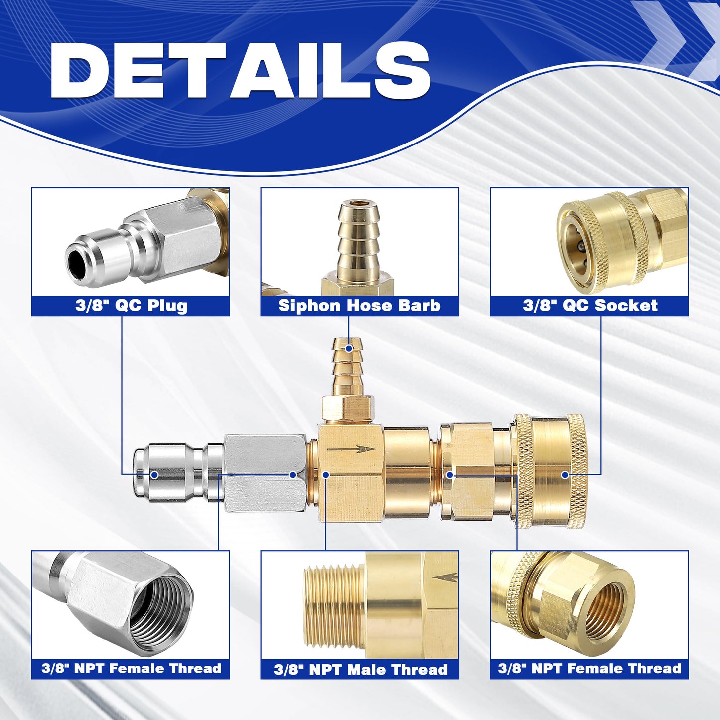 JOEJET Downstream Injector for Pressure Washer, Fixed Chemical Injector Kit with 3/8 Inch Quick Connect, 3-5 GPM