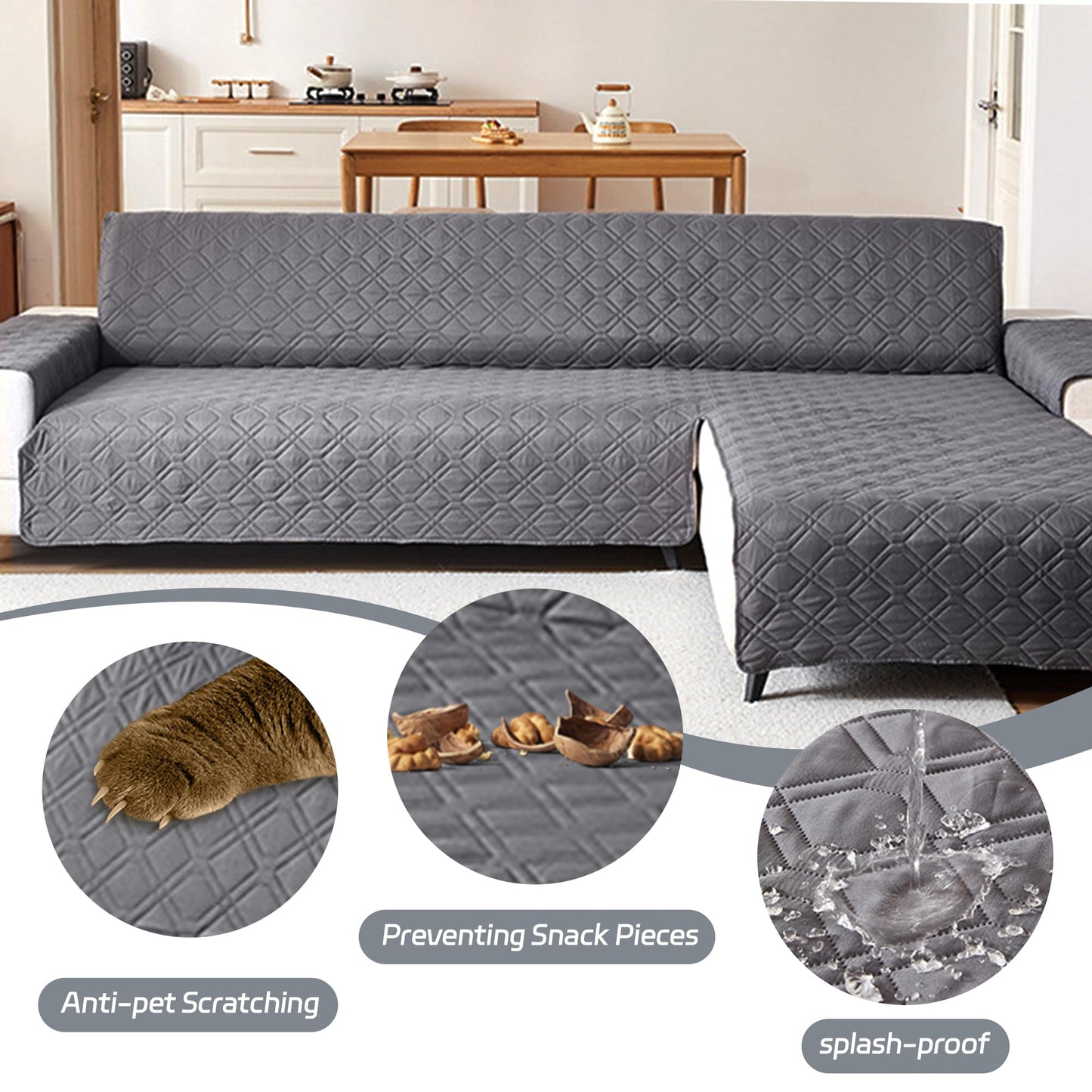 Sofa Slipcover, L Shape Sofa Cover Sectional Couch Cover Dark Grey Sofa Cover Furniture Protector Cover for Pets Kids Children Dog Cat (Small)