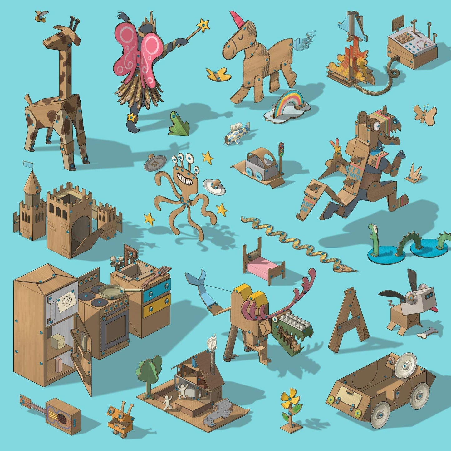 Contempo Views Makedo Explore JNR Cardboard Construction Building Toys Kit Stem Projects for Kids Ages 5-8+ Classroom Learning Activities for Boys and Girls (Explore)