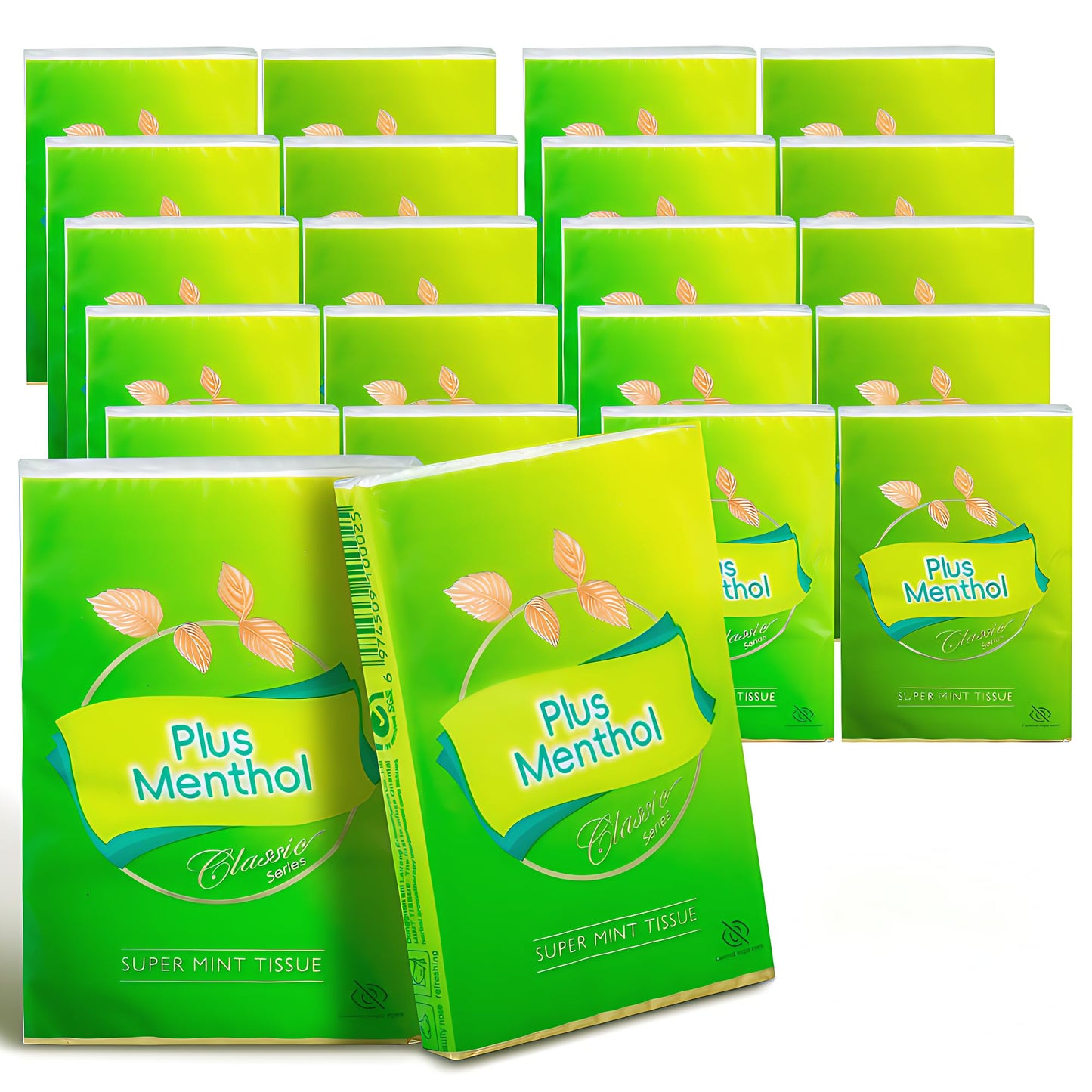 PLUS MENTHOL Menthol Lotion Pocket Tissues, Travel Size 4-Ply Soft & Strong, 20 Pack (200 Tissues Total)