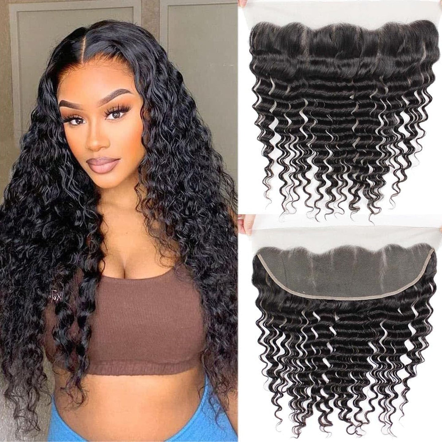 Lace Closure Deep Wave Human Hair 13x4 Ear to Ear HD Lace Frontal 180% Density Free Part Full Lace Frontal Brazilian Virgin hair (13x4 Deep Wave, 22 Inch)
