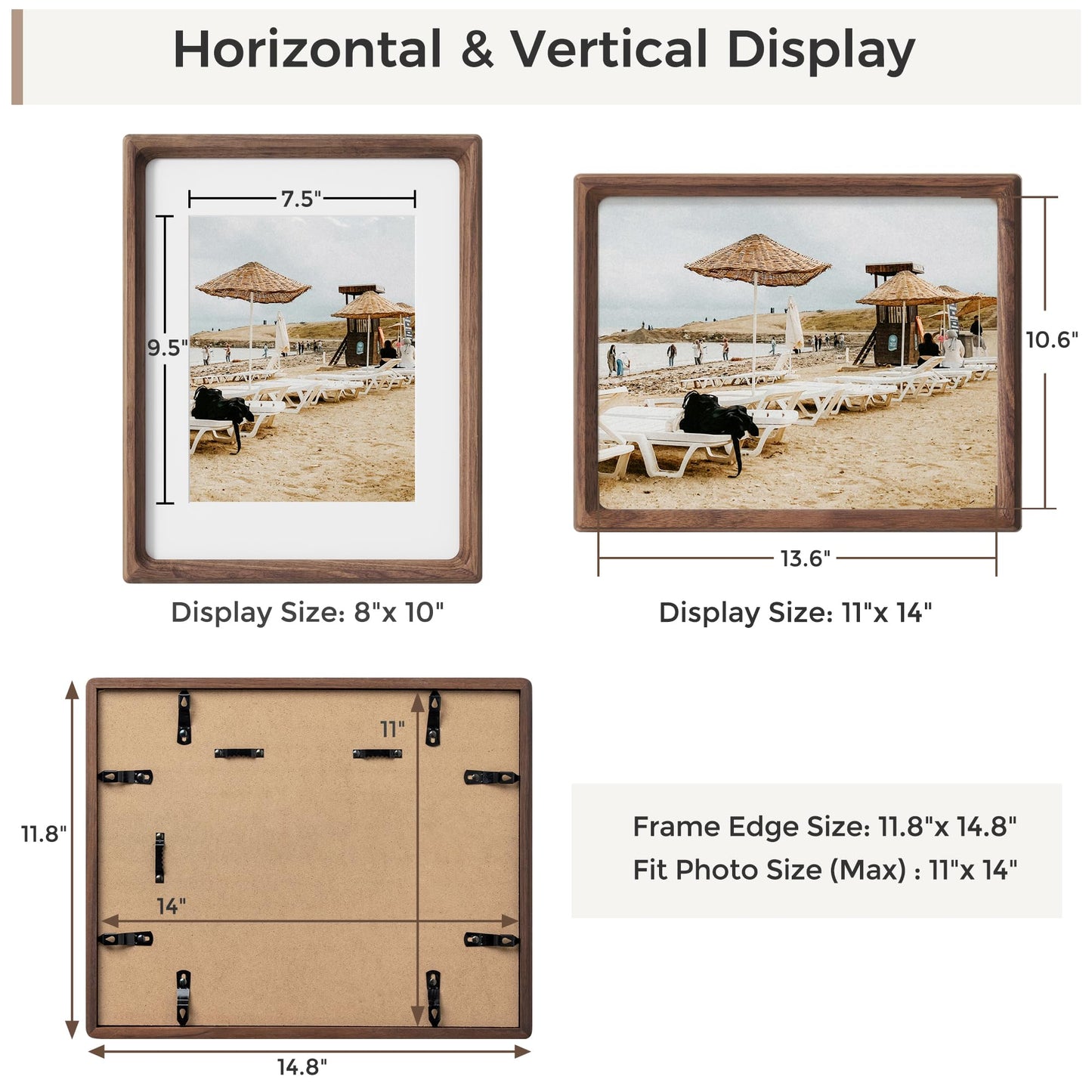 Heimlove 11x14 Picture Frames Natural Walnut,Original Wood Hand Make Crafted Diploma Frame with 8x10 Mat,Graduation Display,Family,Gallery Wall, Home Décor,Certificate Wall Mounted