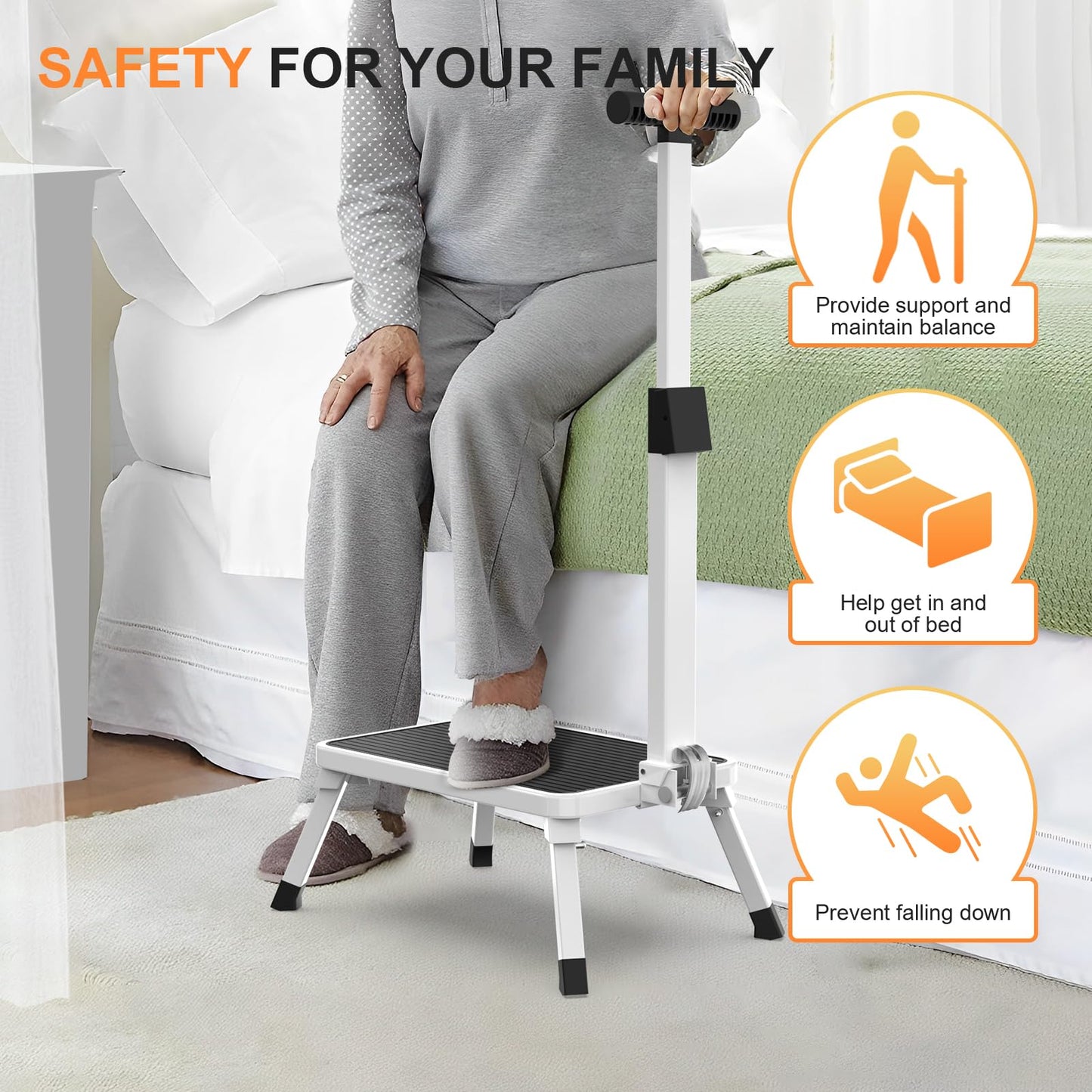 Foldable Step Stool with Handle, Portable Stepping Stool with Anti-Slip Design Medical Step Stool for Elderly, Senior and Kids in Home, Kitchen, Bathroom, Bedroom, 330 Lbs Capacity