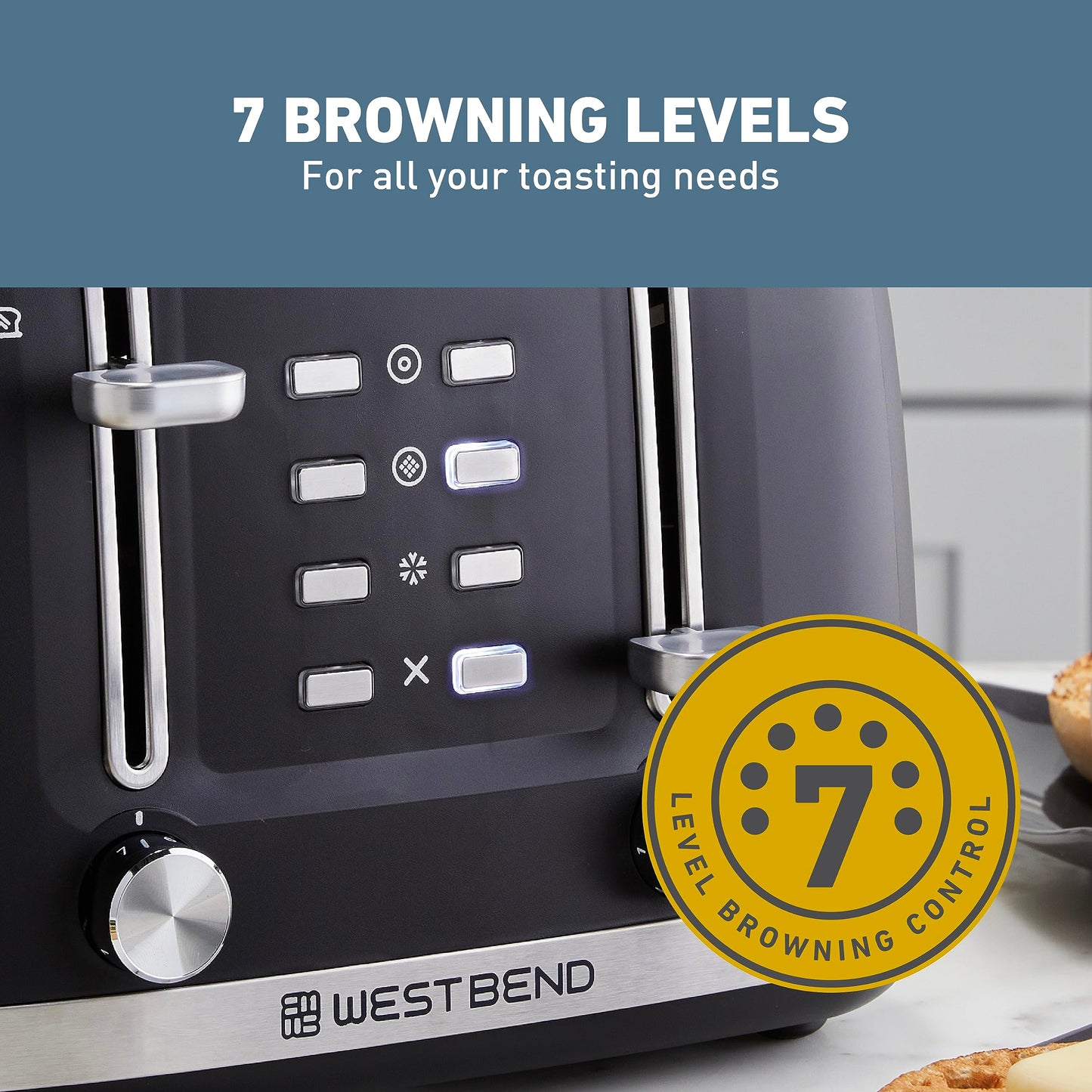 West Bend Toaster 4 Slice Extra-Wide and Deep Slots with 3 Functions and 7 Shade Settings Manual Lift Lever and Auto-Shut Off, 1500-Watts, Black