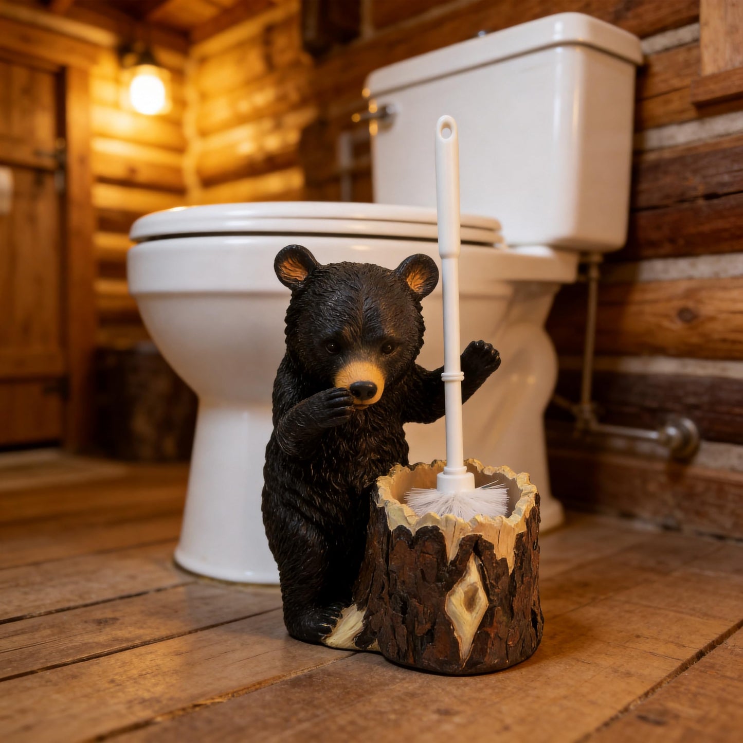 BGBWBFBR Whimsical Black Bear Toilet Brush Holder Set - Unique Cub Shape Decorative Bathroom Cleaning Kit for Cabin Owners, Bear-Themed Home Decor, Cozy Cabin Gifts