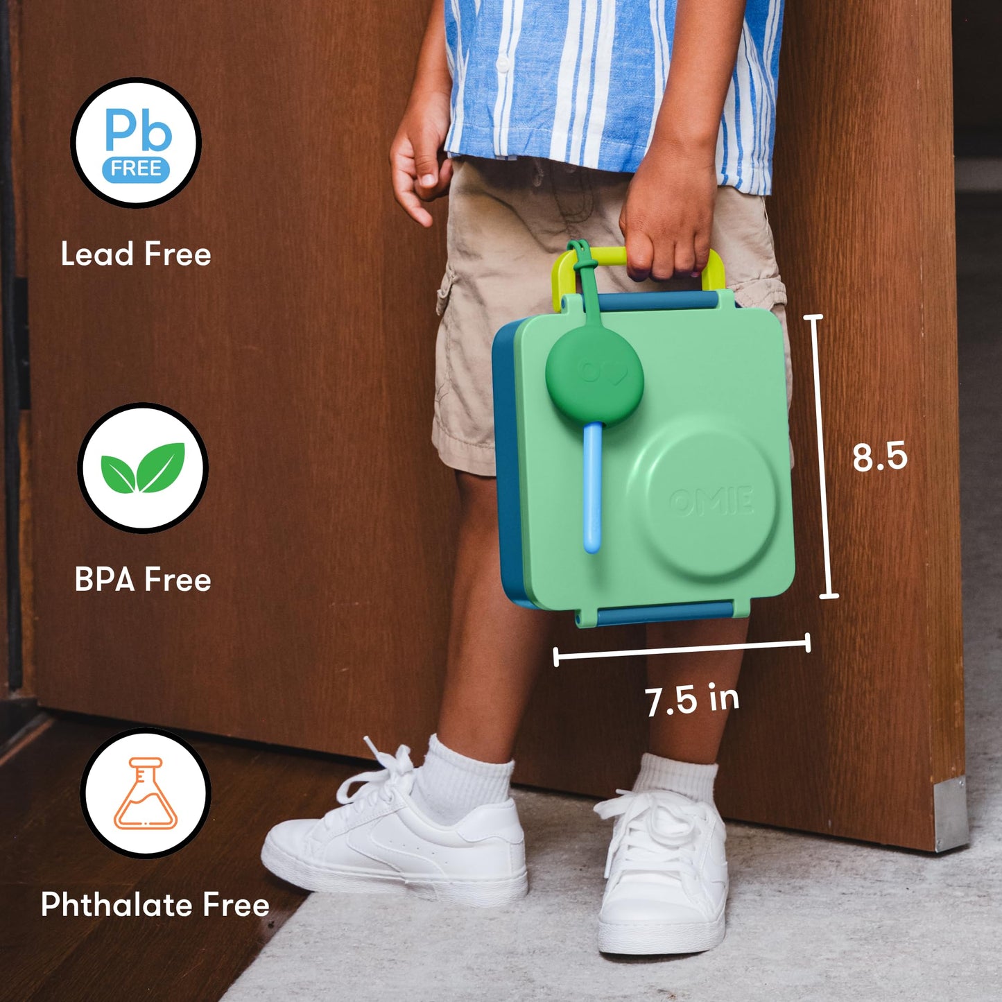 Omie OmieBox Bento Box for Kids - Insulated Lunch Box with Leak Proof Food Jar - 3 Compartments, 2 Temperature Zones - (Meadow)