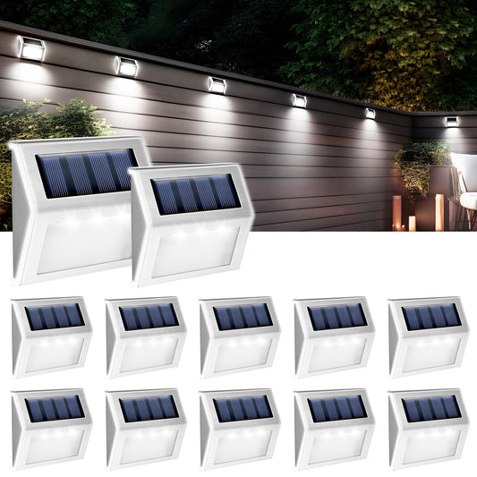 COOZAMING Solar Deck Lights, Solar Fence Lights Outdoor Waterproof Light 3 LED Stainless Steel Led Stair Light for Deck, Step, Stair, Pathway, Walkway, Garden (Cold White 12 Pack)