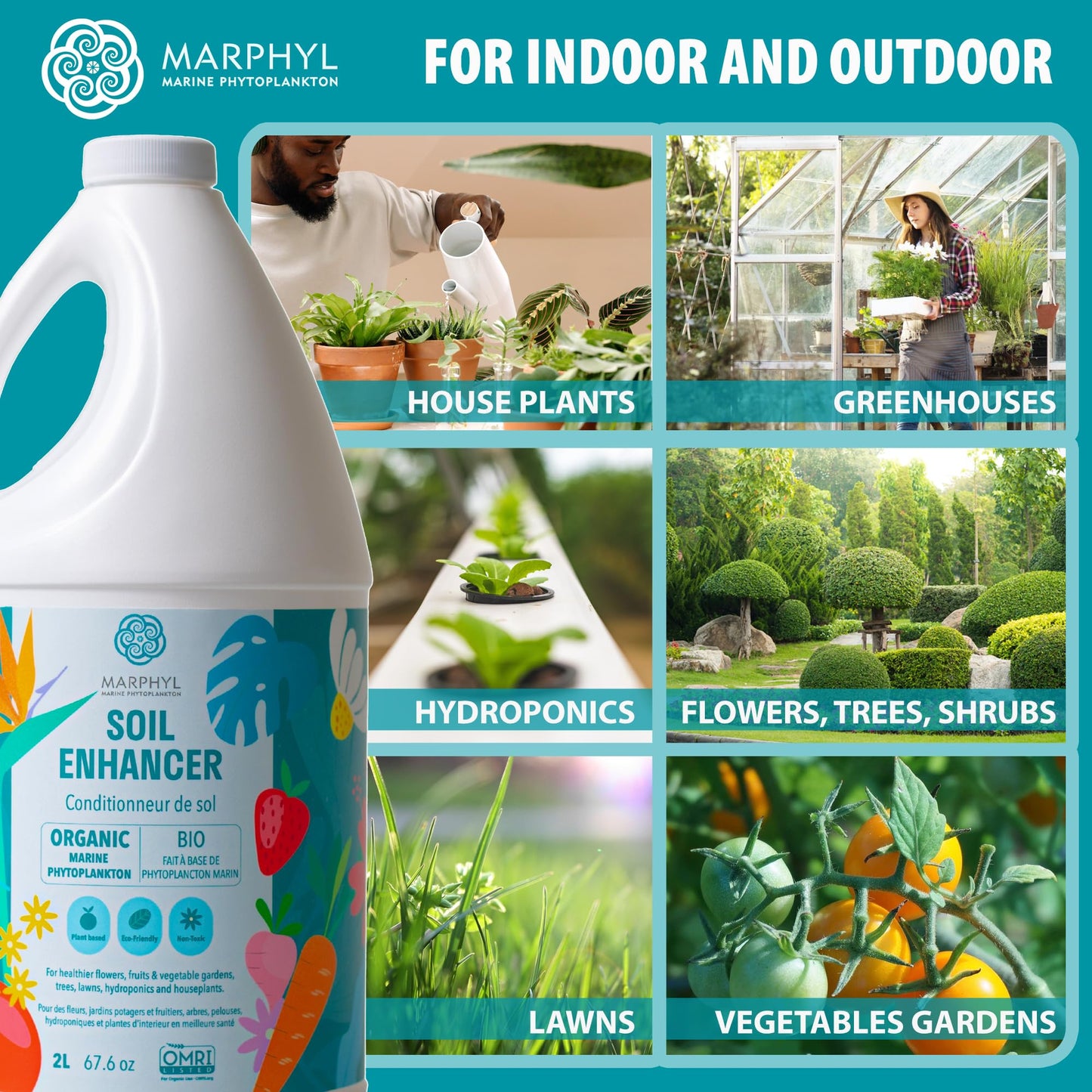 MARPHYL Organic Liquid Fertilizer – Indoor & Outdoor House Plant Fertilizer - All-Purpose Nutrient-Rich Plant Food - Soil Enhancer for Garden, Flowers, Vegetables, Succulents, Bamboo, Hydroponics