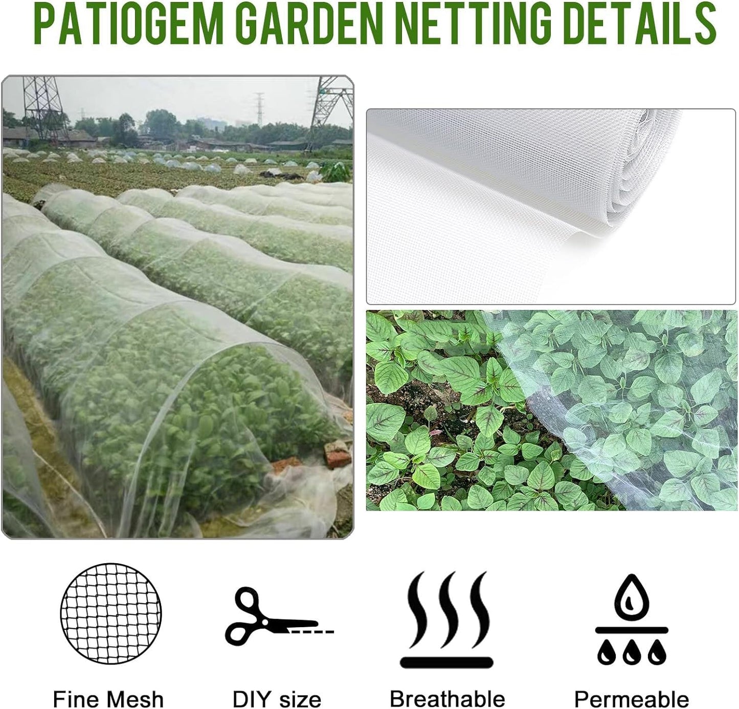 Aoipend Fine Mesh Garden Netting for Protection, 10'x50' Vegetable Crop Covers Netting for Protect Fruits, Plants, Flowers, Greenhouse Cover Net, Patio Gazebo Screen Barrier
