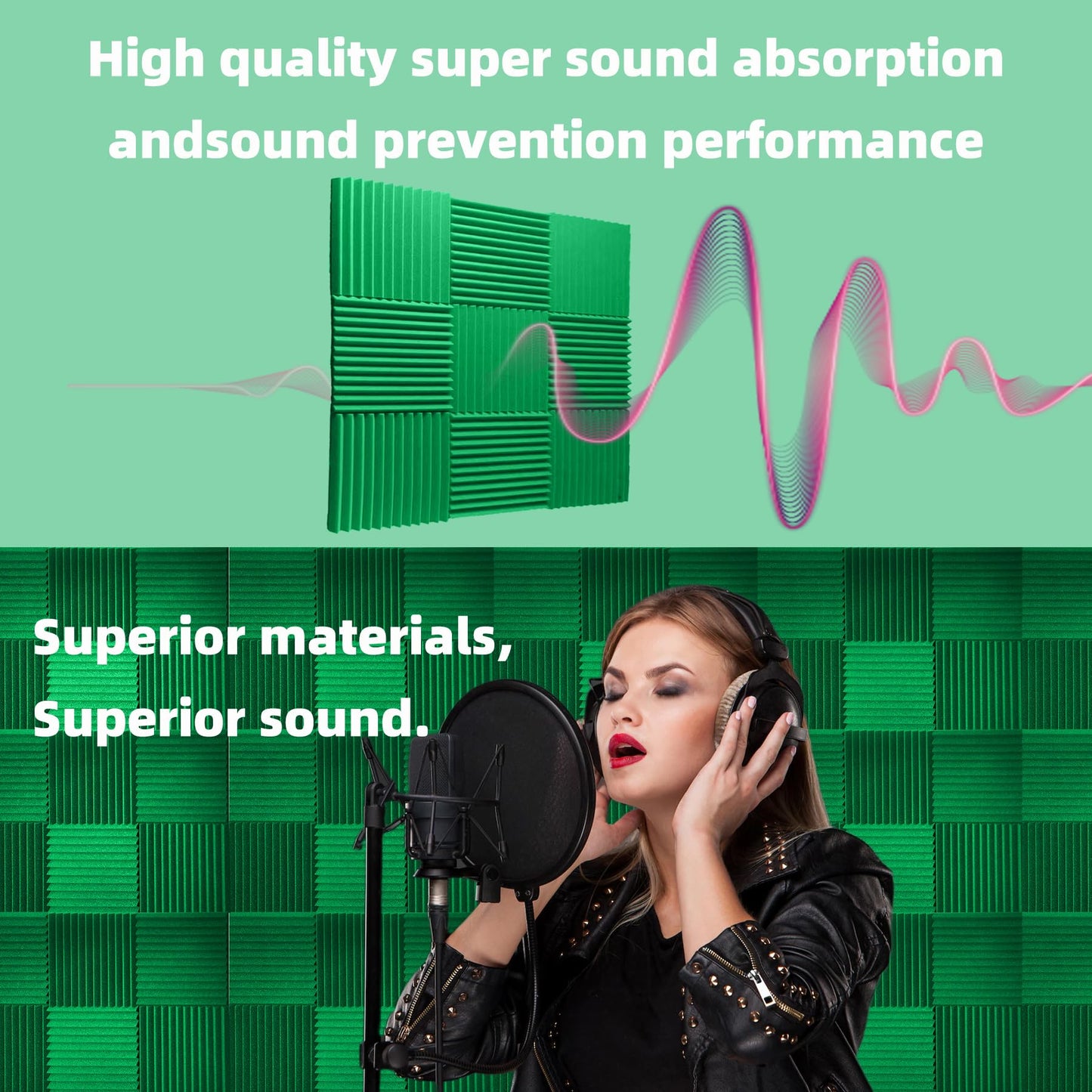 TEMGCUAM 24 Pack Sound Proof Foam Panels | 1"×12"×12" Quick-Recovery Soundproof Wall Panels | High Density Sound Dampening Panels for Home Studio | With Adhesive Stickers 120PCS (Green)