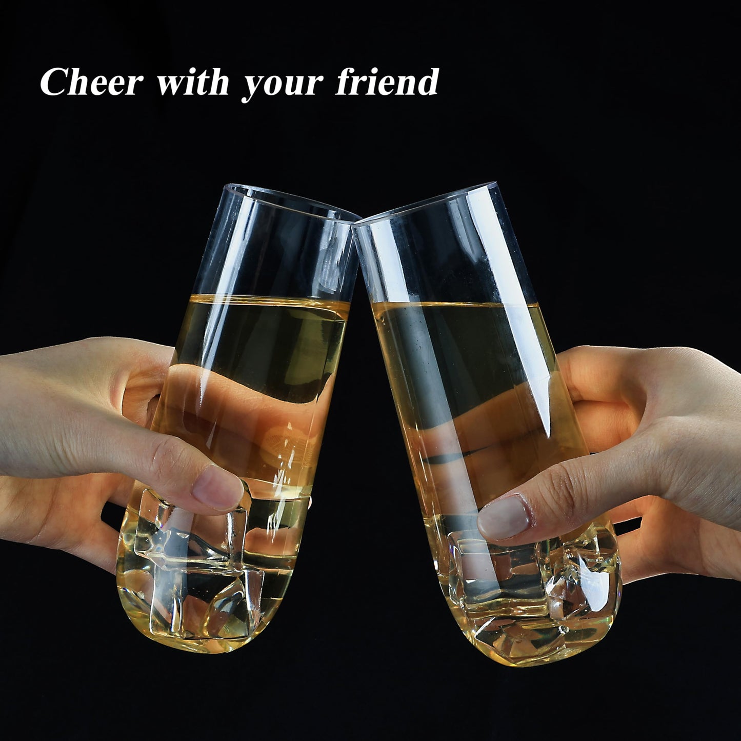 Goodluck 24 Pack 9 oz Stemless Plastic Champagne Flutes, Clear Disposable Champagne Toasting Glasses, Shatterproof and BPA-Free Drinkware for Party & Graduation & Wedding