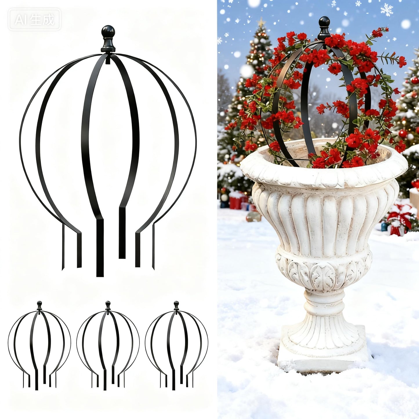 Stuffygreenus 4 Pcs Large Metal Circle Trellis 17 x 13 Inch Garden Sculpture Globe Trellis for Climbing Plants Outdoor Potted Round Planter Decor Flowers Support Holder for Patio Courtyard Doorway
