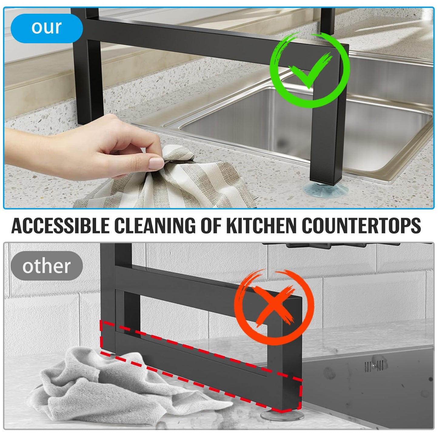SNSLXH 4 Baskets 2-Tier Over The Sink Dish Drying Rack, 26.57"-35", Large Sink Rack for Kitchen, Extensible and Adjustable, Saving Kitchen Space