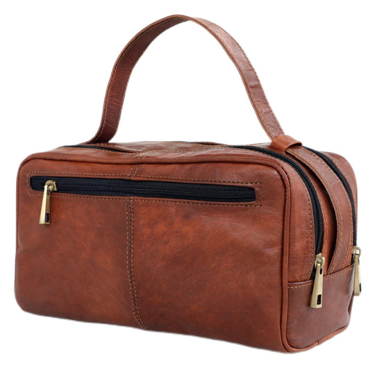 ANUENT Leather Toiletry Bag for Men & Women - Bathroom Bag for Traveling - Mens Shaving Dopp Kit Pouch Cosmetic Organizer Toiletries Bags Gifts for Men and Women (Brown)