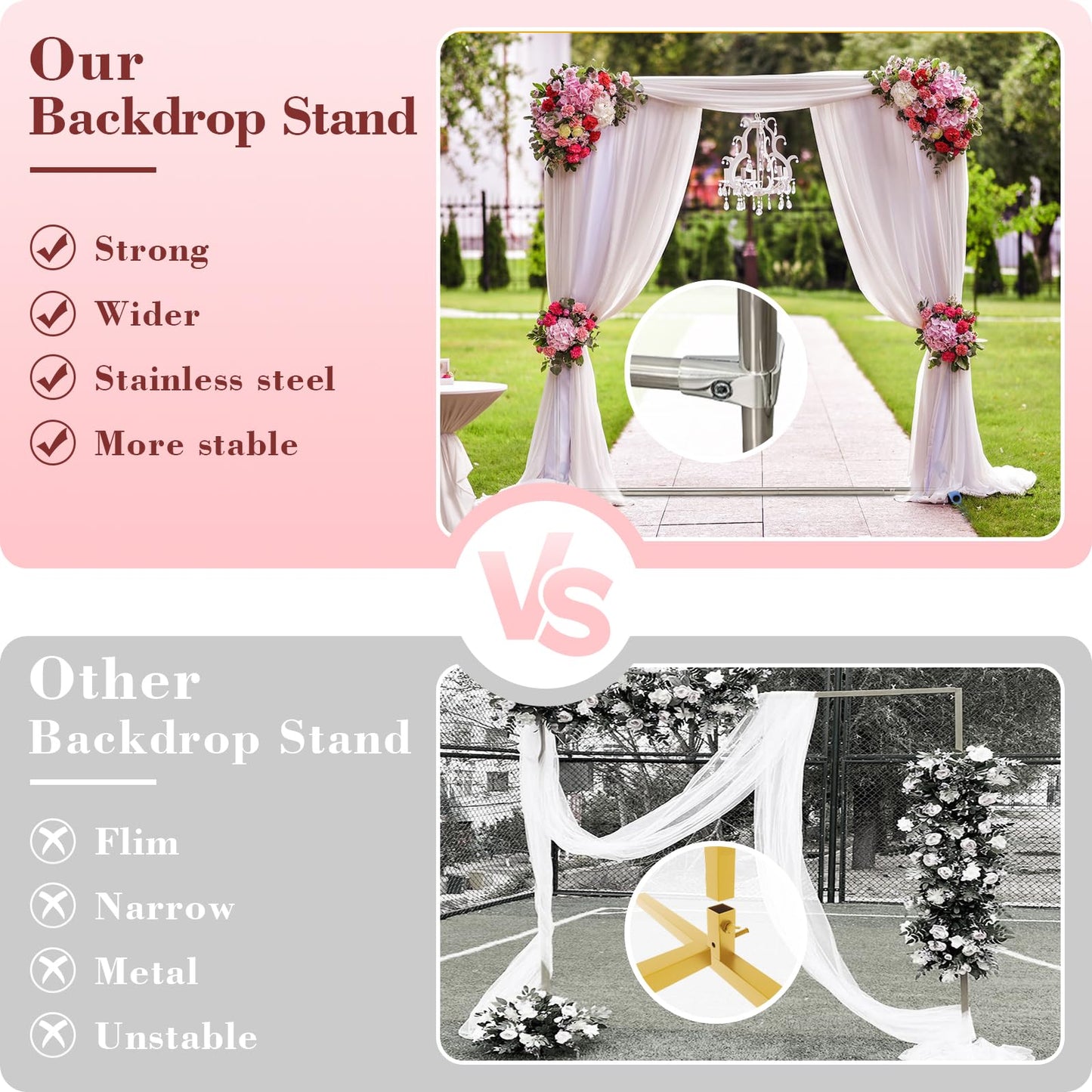 7FT Metal Arch Backdrop Stand, 6FT Wide Stainless Steel Wedding Arch Stand, Arched Backdrop Frame for Birthday Party Baby Shower Graduation Ceremony Decoration Balloon Arch Stand
