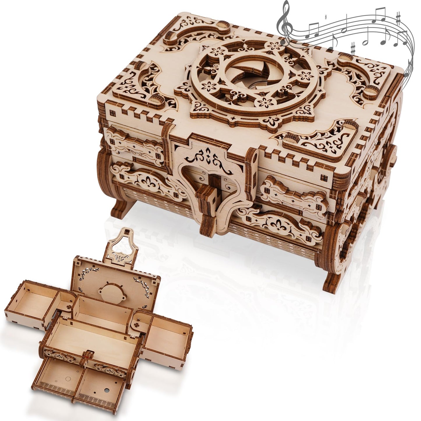 Hallisun 3D Wooden Puzzle Box for Adults, DIY Mechanical Wood Model Kits Jewelry Keepsakes Storage Box with Music, Creative Wood Craft Gift on Birthday Christmas Valentine's Day, Decoration Home Decor
