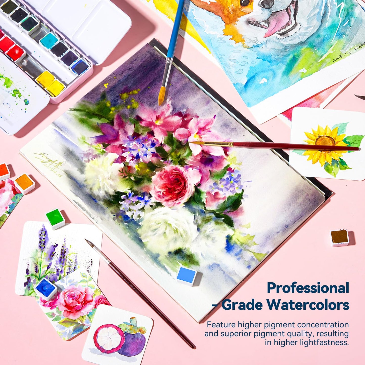 Paul Rubens Watercolour Paint Set, 24 Vibrant Floral Colors Artist Grade Watercolor Paint with Metal Box Case, Art Supplies for Beginners Students Artists