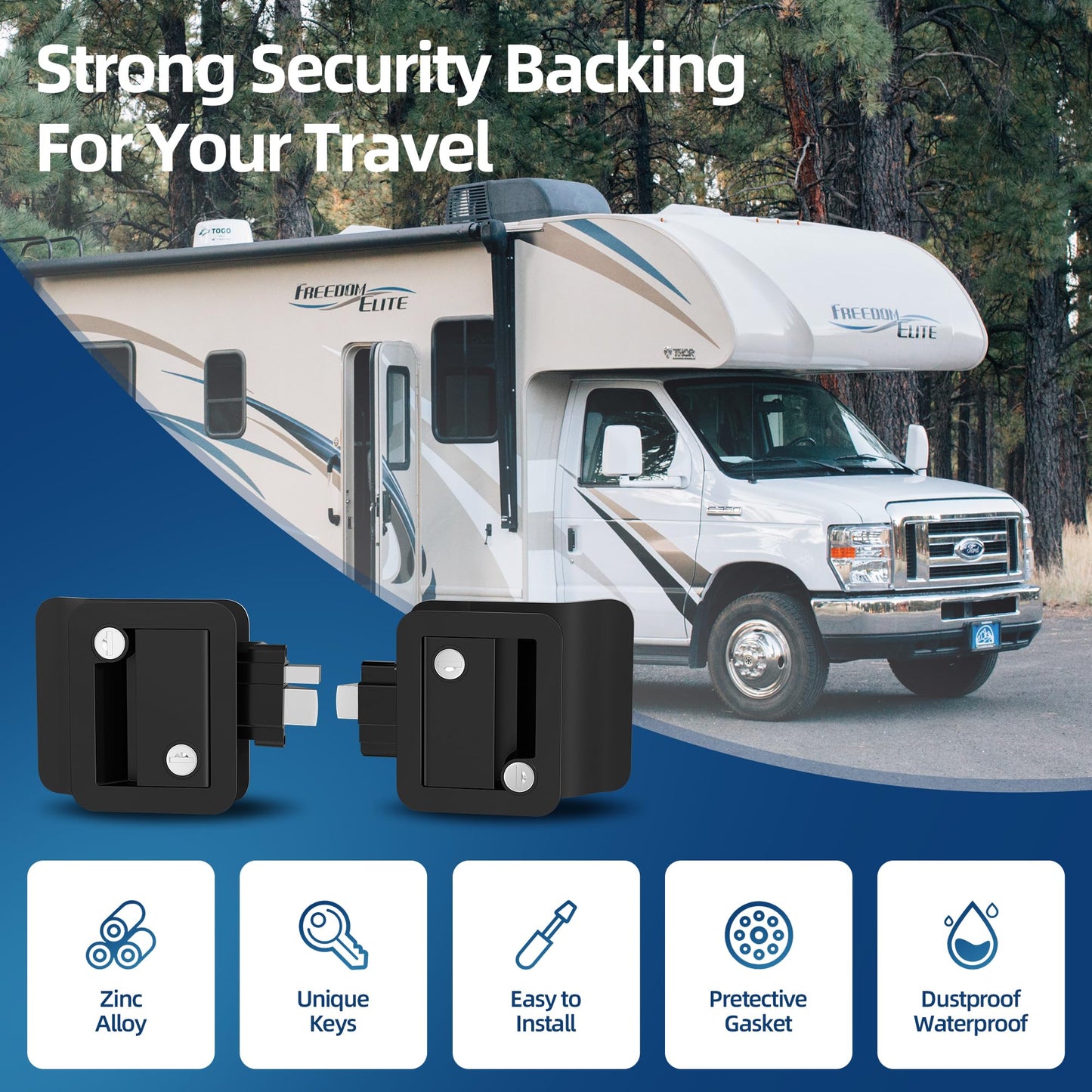 DaierTek RV Door Lock, Camper Entry Lock Replacement - 3.75"x2.75"x1.5" (HxWxD) Zinc Alloy Black Handle Latch for Class B RV, Travel Trailer - 2pcs