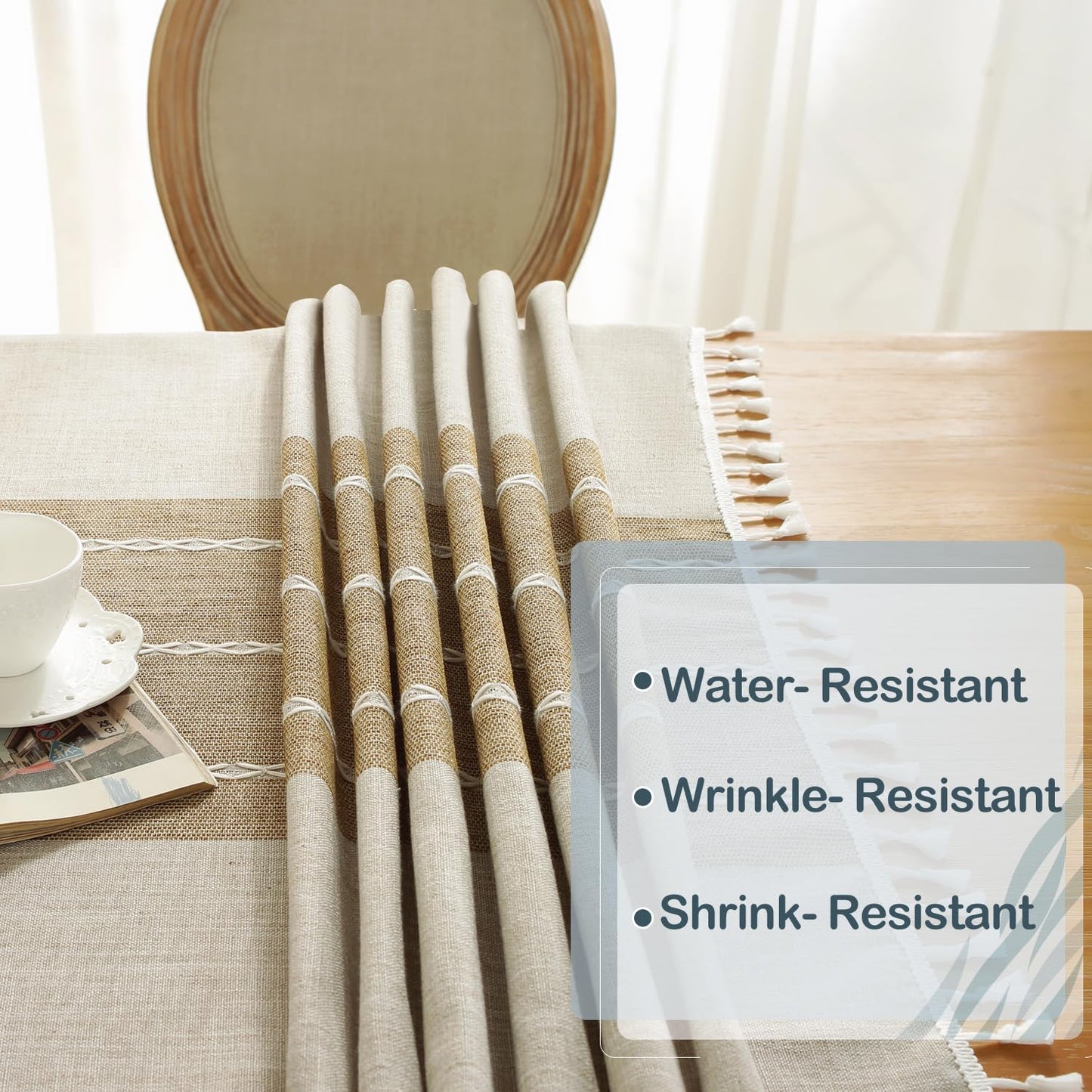 Laolitou Rustic Tablecloth Cotton Linen Waterproof Tablecloth Burlap Table Cloths for Kitchen Dining Cloth Table Cloth for Rectangle Tables Coffee Lines Rectangle,55''x70'',4-6 Seats