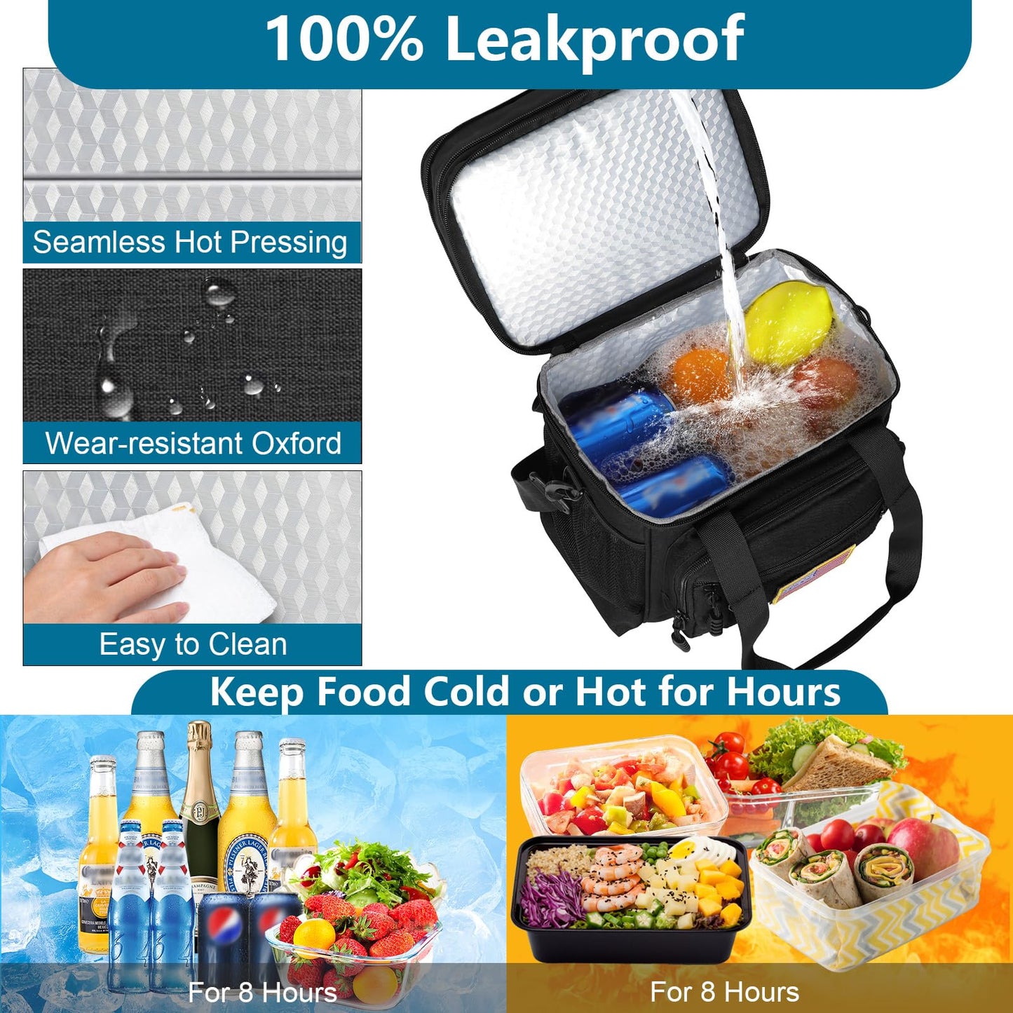 Tactical Lunch Box Cooler Bag - Expandable Insulated Lunch Bag for Men Daily - Large Lunchbox for Adults Work Shifts Outdoor Trips Black 16L