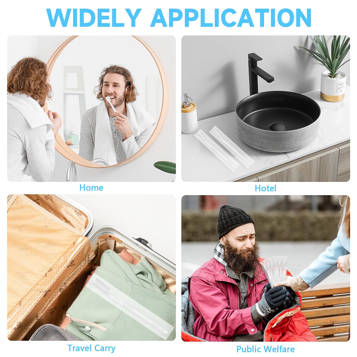 200 Pack Disposable Toothbrushes, Individually Wrapped Soft Bristles Toothbrushes Bulk Travel Tooth Brush Single Use Wrapped for Hotel Camping Travel, Guests & Homeless(White)