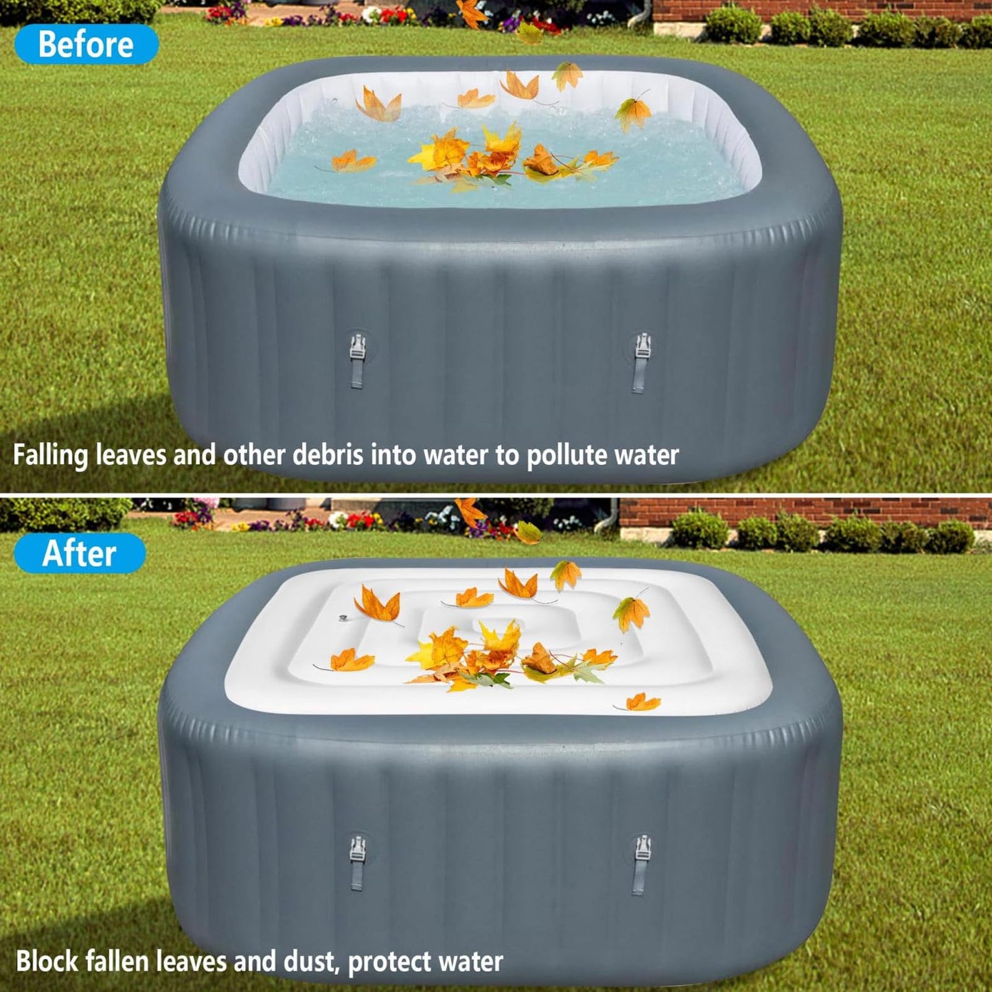 Inflatable Hot Tub Cover, 4.2Ft Square Energy Saving Lid with Dustproof, Rainproof, Insulated, Prevent Freezing, PVC Foldable Protective Cover, for Outdoor