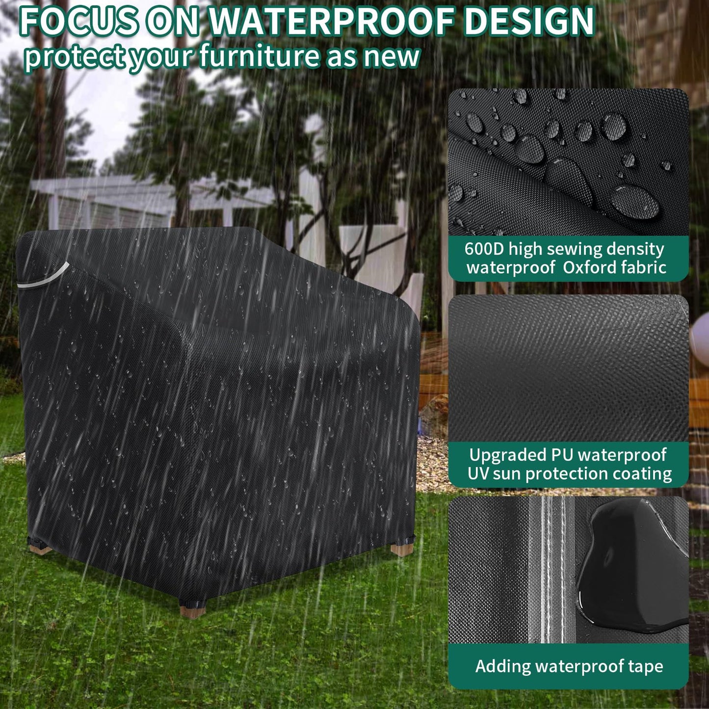 AKEfit Patio Chair Covers for Outdoor Furniture Waterproof 1 Pack,Heavy Duty Waterproof Outdoor Chair Covers for All-Weather Protection Lawn Lounge Deep Seat,Black-32Wx37Dx36H inches