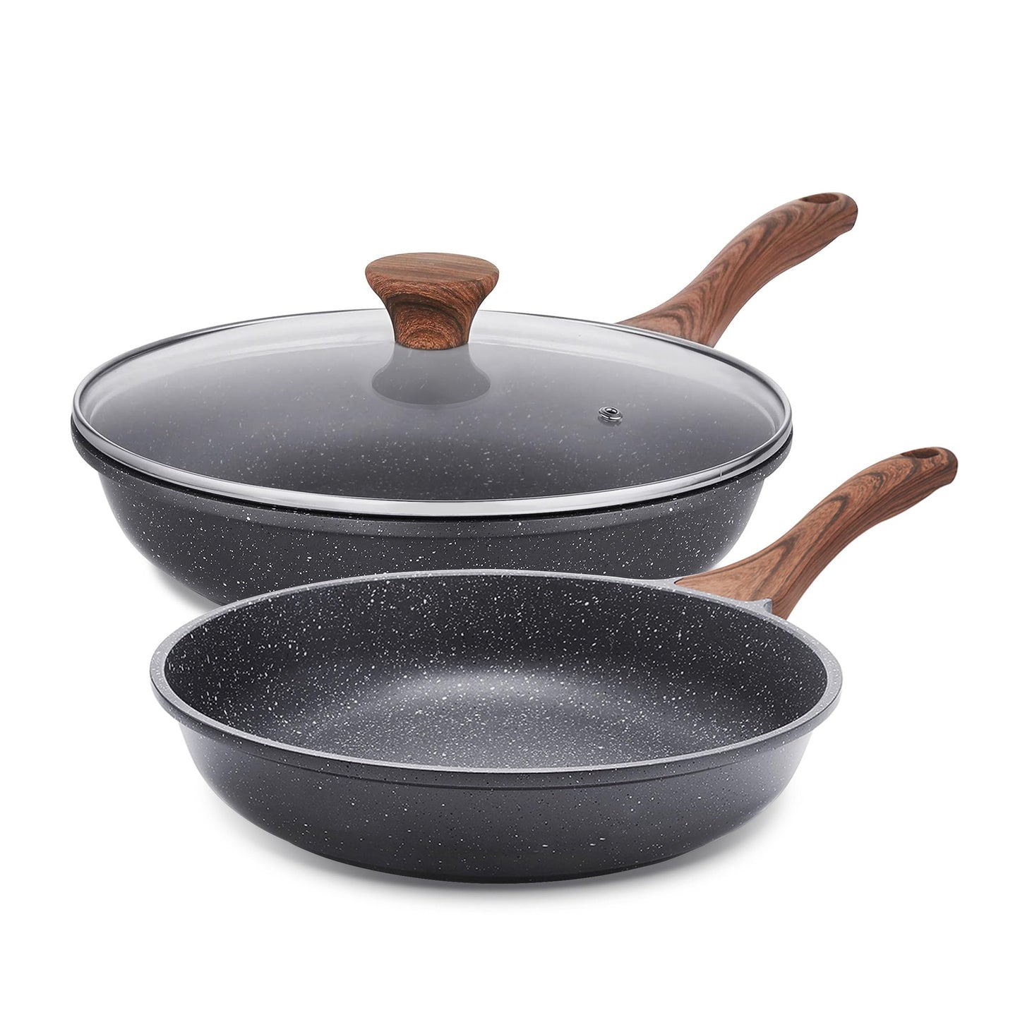 SENSARTE Nonstick Frying Pan Skillet Set, Swiss Granite Coating Omelette Pan, Healthy Stone Cookware Chef's Pan, PFOA Free (8+11 Inch)