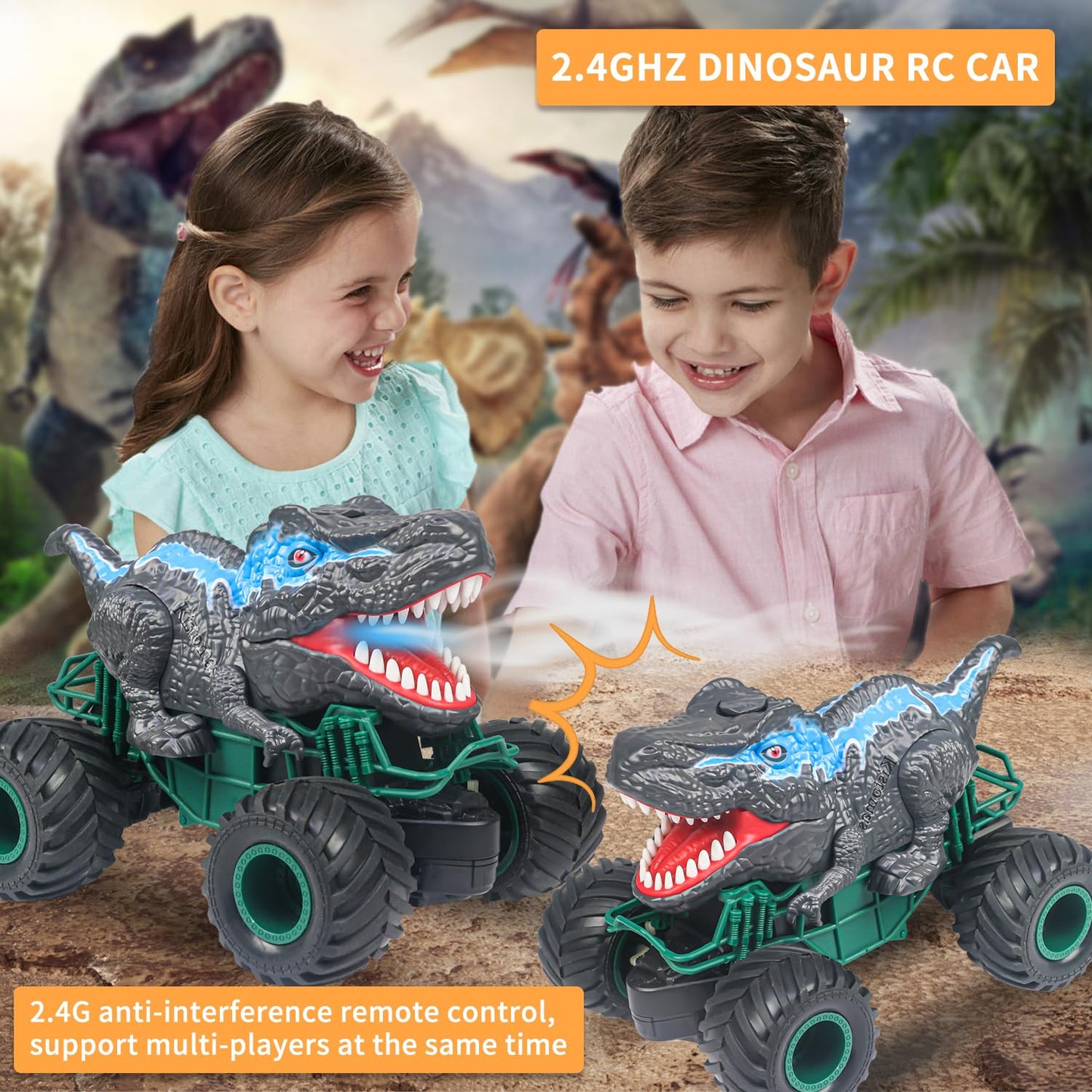 ZDCZ Dinosaurs Toys for Kids, Remote Control Cars Toy 3 4 5 6 7 8-12 Year Old Hobby Dinosaur Truck with Music, Lights,Spray, 2.4GHz All Terrain Rechargeable Electric Toys Gifts for Boys