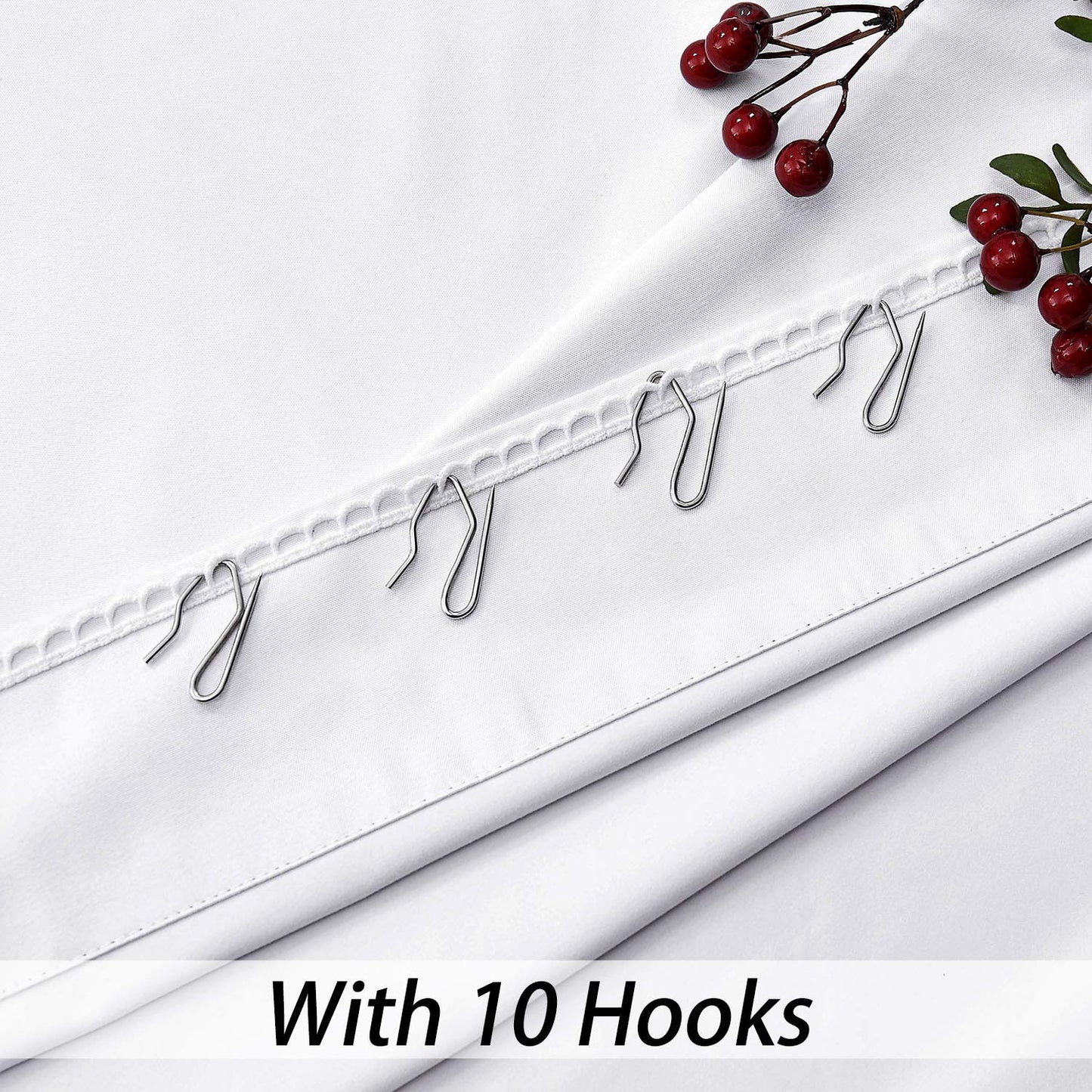 White Full Blackout Window Curtain Liner Panels Rod Pocket Bedroom Hang with 10 Hooks Microfiber Thermal Coating Room Window Treatment Sets 2 Panels (W48 x L81 x2 inches, White)