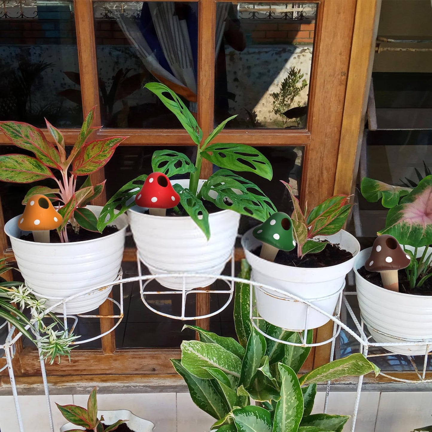Peohud 8 Pack Self Watering Spikes Mushroom Shaped, Terracotta Plant Watering Globes, Cute Watering Device, Automatic Plant Watering Bulbs for Indoor Outdoor Potted Plants, Colorful Irrigation Spikes