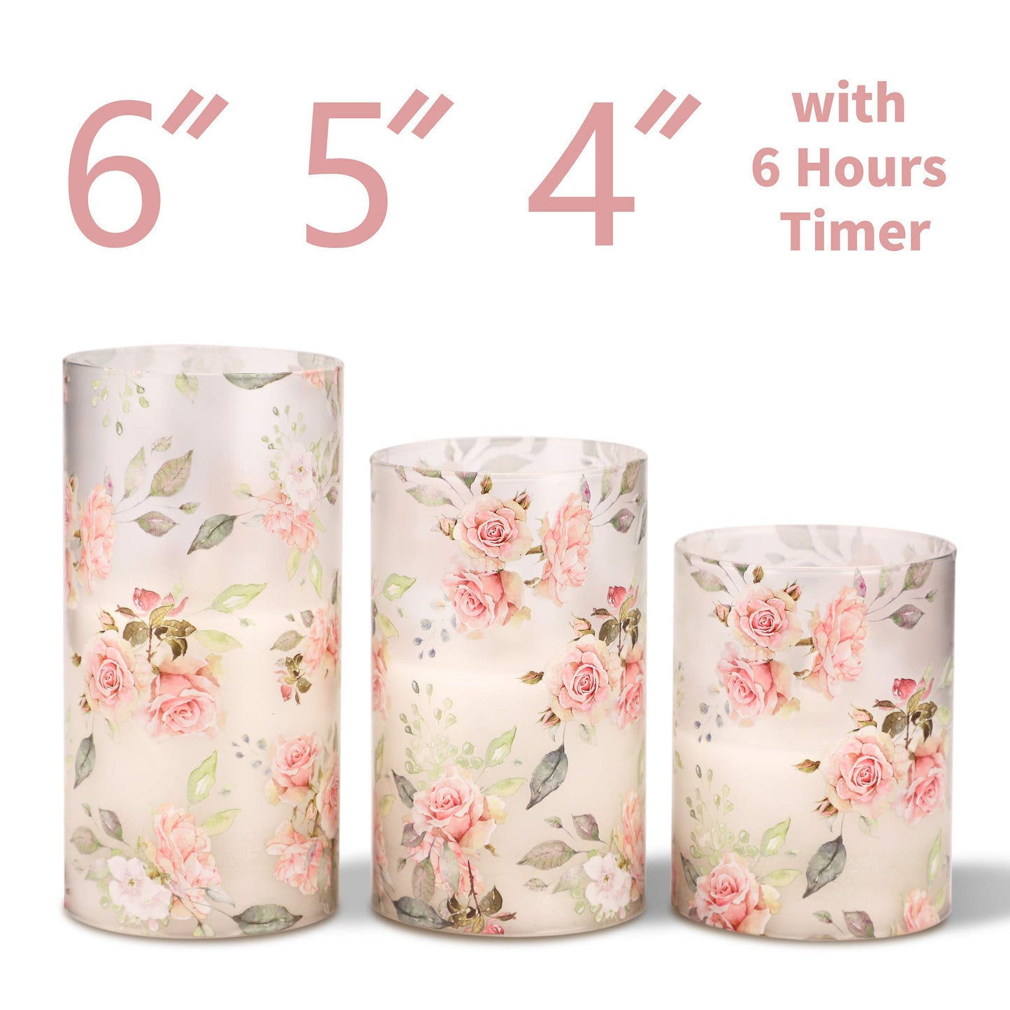 Silverstro Battery Operated Candles with Flickering Flame, Flameless Candles Love Theme Rose Series, Realistic Orange Flame LED Candles Set, Height 4" 5" 6"(3 Pack)