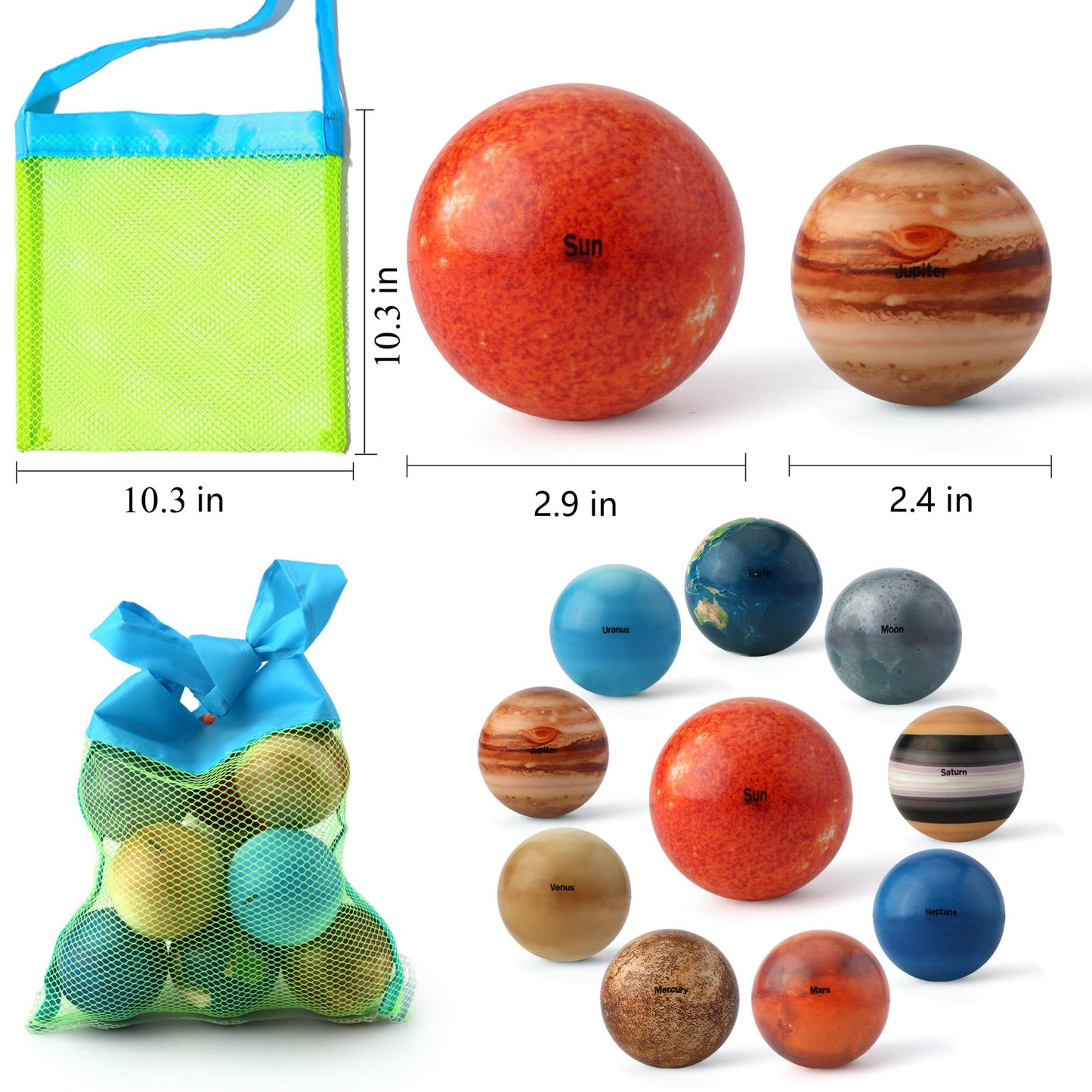 Solar System Planets Stress Balls Toys for Kids, Adult, Space Astronauts Toy, STEM Educational Sensory Toys for Autistic Children Non-Toxic, with 16 Spaceballs, 2 Astronauts, 1 Mesh Storing Bag