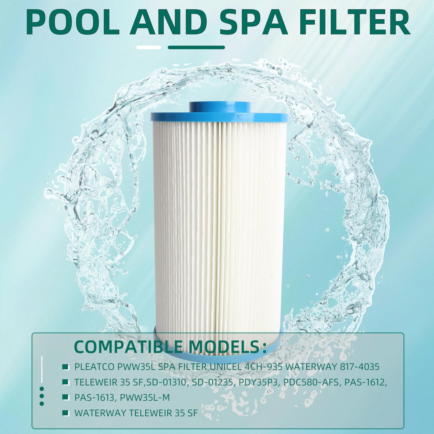 Spa Filter PWW35L,Hot Tub Filter Cartridge Filter 4CH-935,Compatible with Waterway 817-4035 Teleweir 35 SF, SD-01235, PDC580-AFS,30 sq Filter Area,Pool Filter Cartridges(2 Pack)