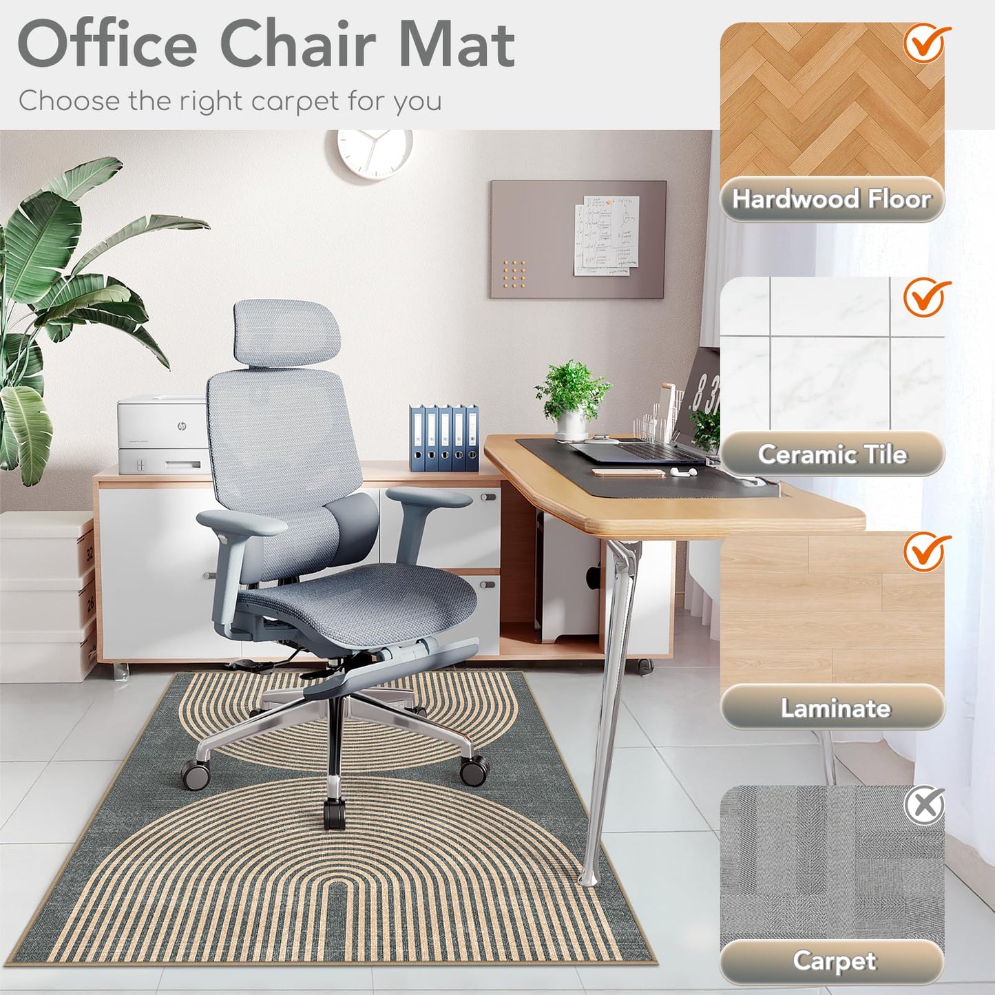 Office Chair Mat for Hardwood Floor & Tile Floor, 36"X 48" Heavy Duty Desk Chair Mat for Hard Floors, Under Desk Rug for Rolling Computer Chair,Anti Slip,Low Pile Carpet Protector-Geo Grey