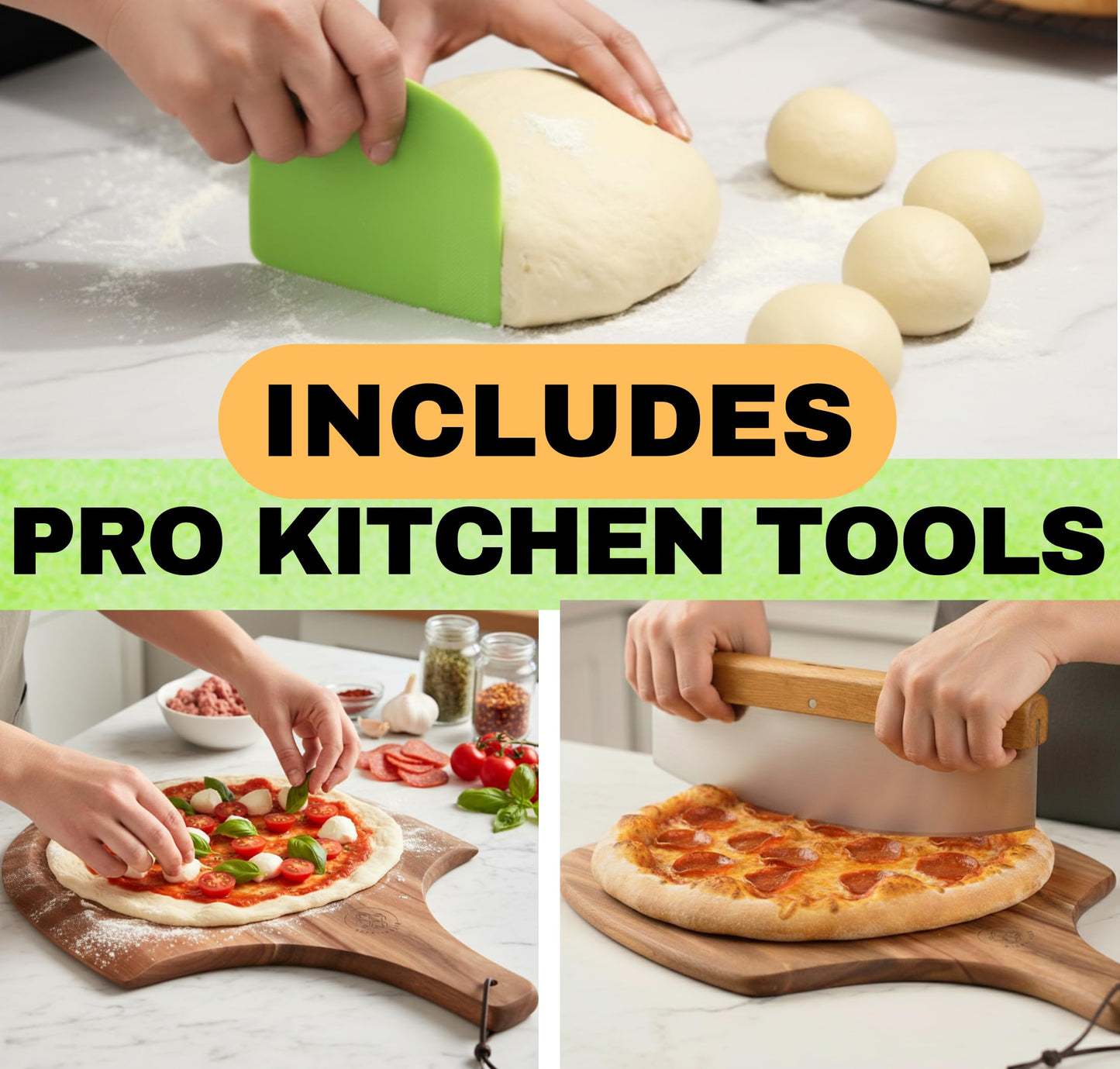 Non-Stick Easy Clean Pizza Stone - 15 inch Pizza Stones for Oven and BBQ - 5PCS Pizza Making Accessories, Ceramic Grill Stone with Handles, Wooden Pizza Peel, Pizza Cutter, Dough Tool - Pierre a Pizza