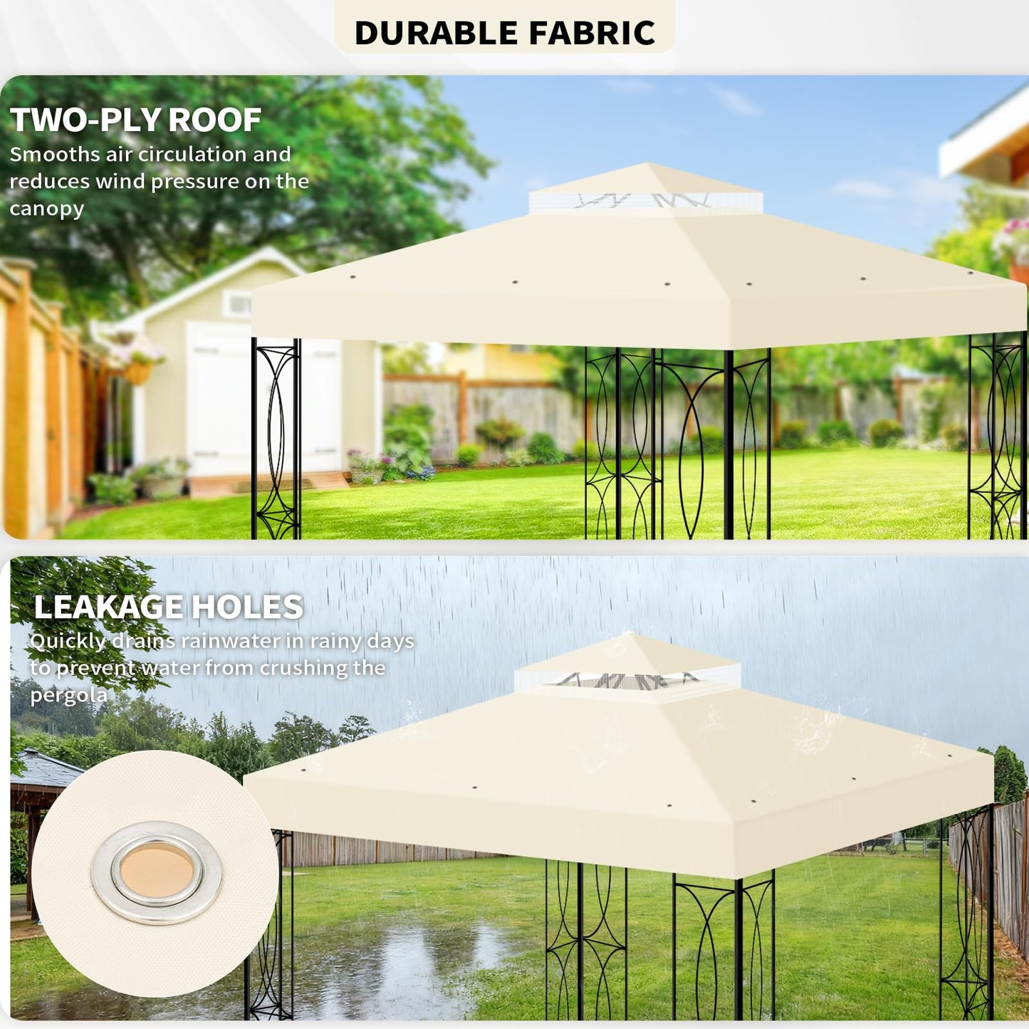 8'x8' Gazebo Top Canopy Replacement Cover - Double Tier Top Canopy Cover Replacement with UV30+, Dirt, Water Resistant for Outdoor, Garden, Pavilion (Beige)