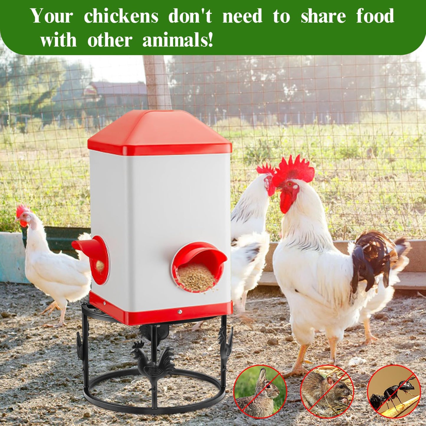 MeyRolizn Metal Stand for Chicken Feeder Waterer, Heavy Duty Poultry Water Feeder Stand Holder with Basin, Rustproof Iron Chicks Feeding Buckets Support Shelves for Indoor Outdoor (Black 2pc)