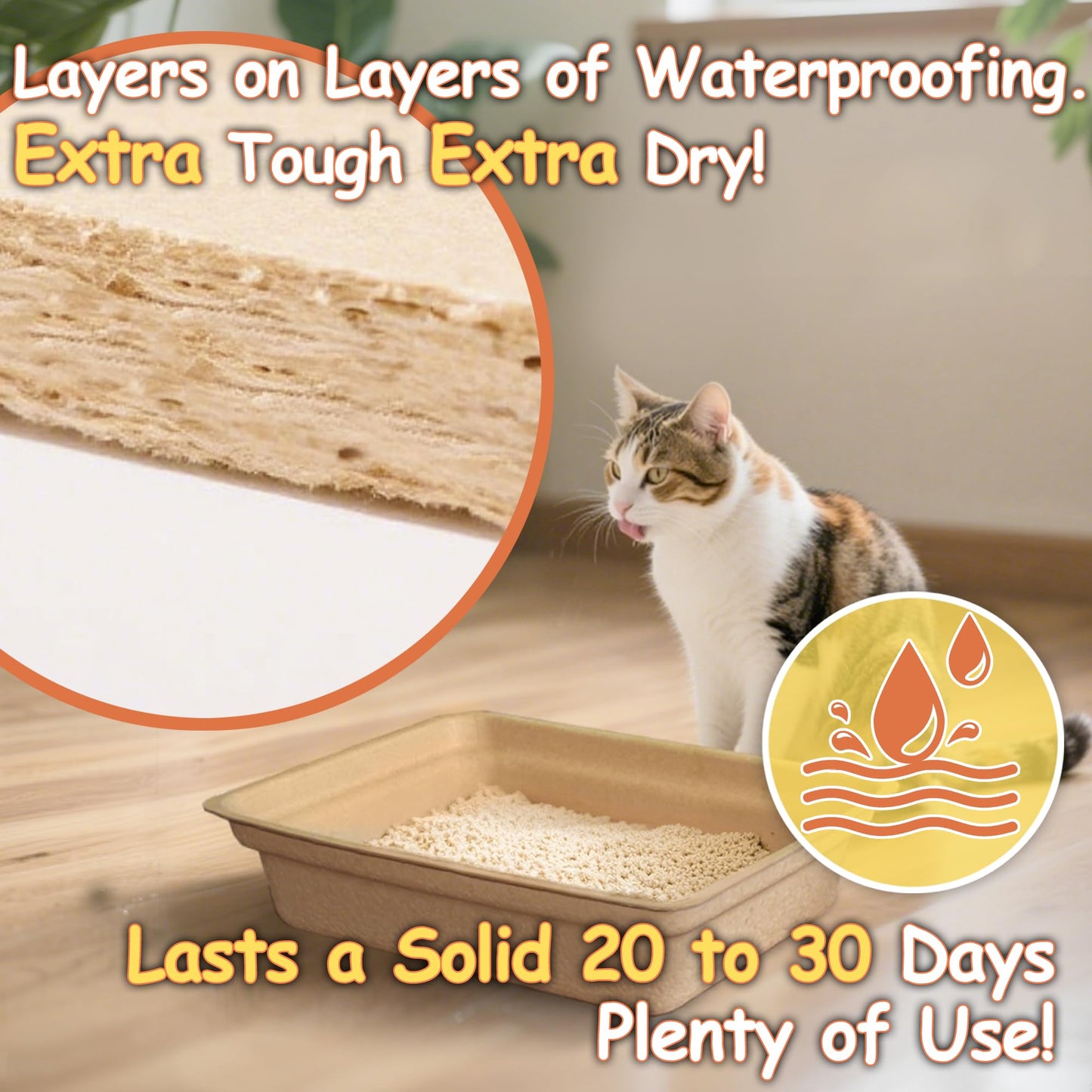 Disposable Litter Boxes for Cats Large: Recyclable 6-Pack Multi-Layer Leak-Proof Tray for Travel/Indoor Fits Most Jumbo Box as Liner