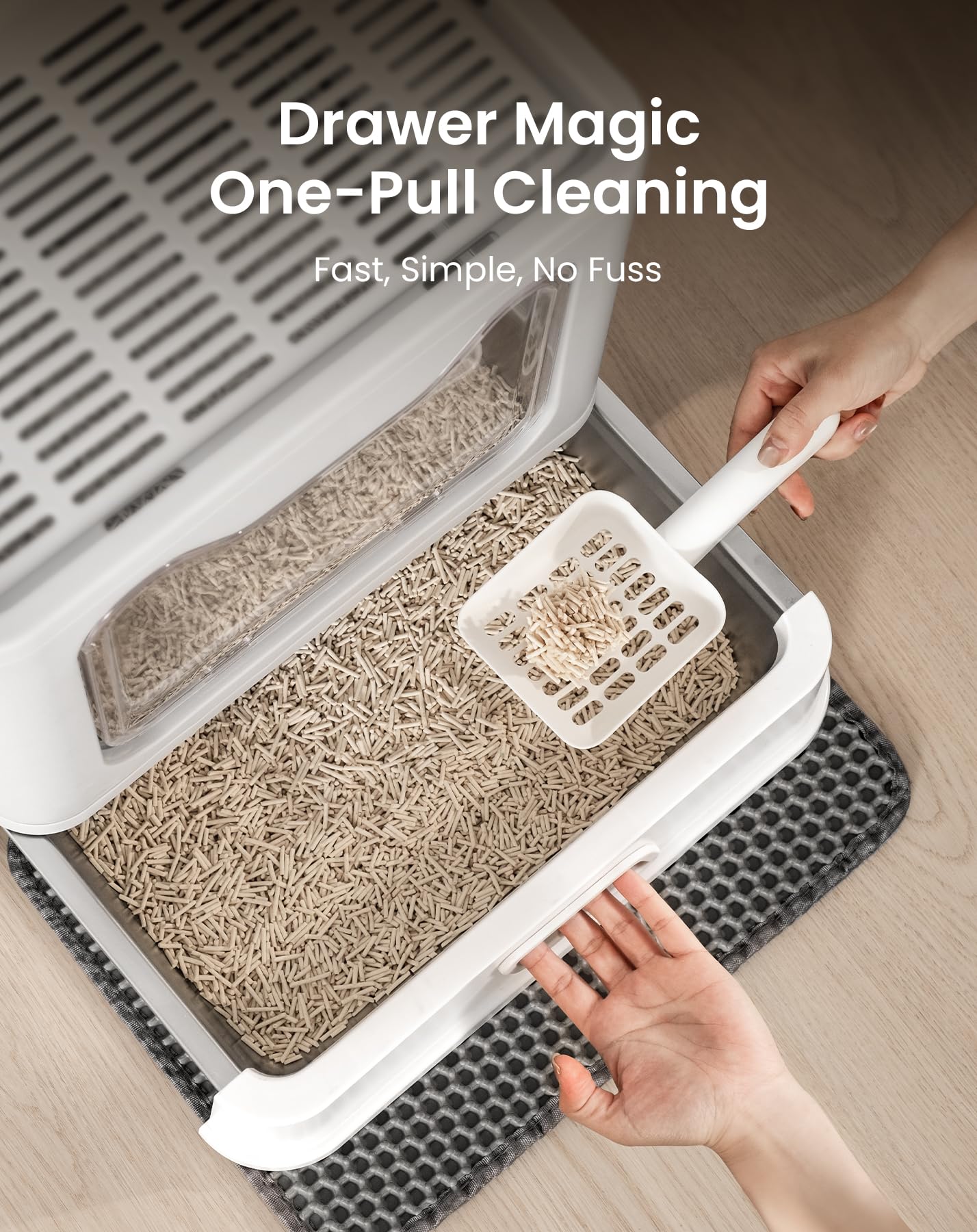 Mustry Stainless Steel Cat Litter Box, Large Enclosed Kitty Litter Box, Covered Metal Litter Box for Kittens to Large Cats, Drawer Design, Easy to Clean, Includes Scoop & Mat