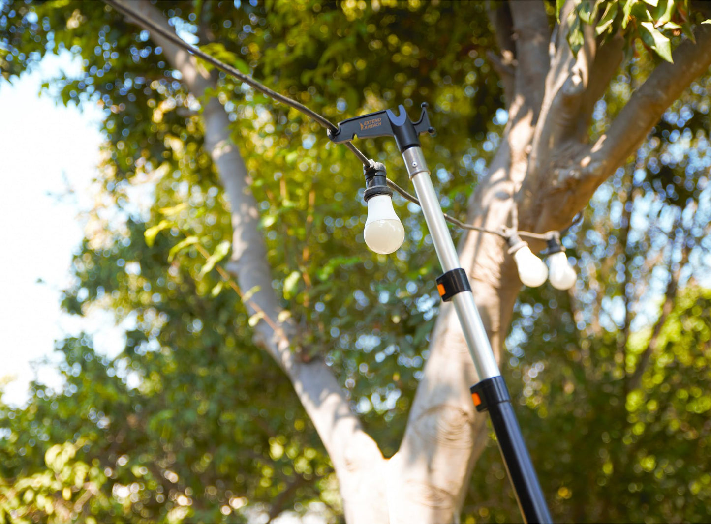 5-30 ft Long Telescopic Extension Pole with Utility Hook // Telescoping Pole for Christmas Lights Installation, String Lights, Birdfeeders // Lightweight and Sturdy // Christmas Light Pole with Hook