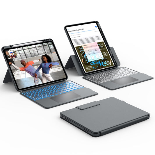 CHESONA for iPad Air 13 Inch (M3/2025, M2/2024) & iPad Pro 12.9 Case with Keyboard, Portrait/Landscape, Rugged Magnetic Detachable Case with 7-Color Backlit, Smart Trackpad, 15°-180° Adjustable, Gray