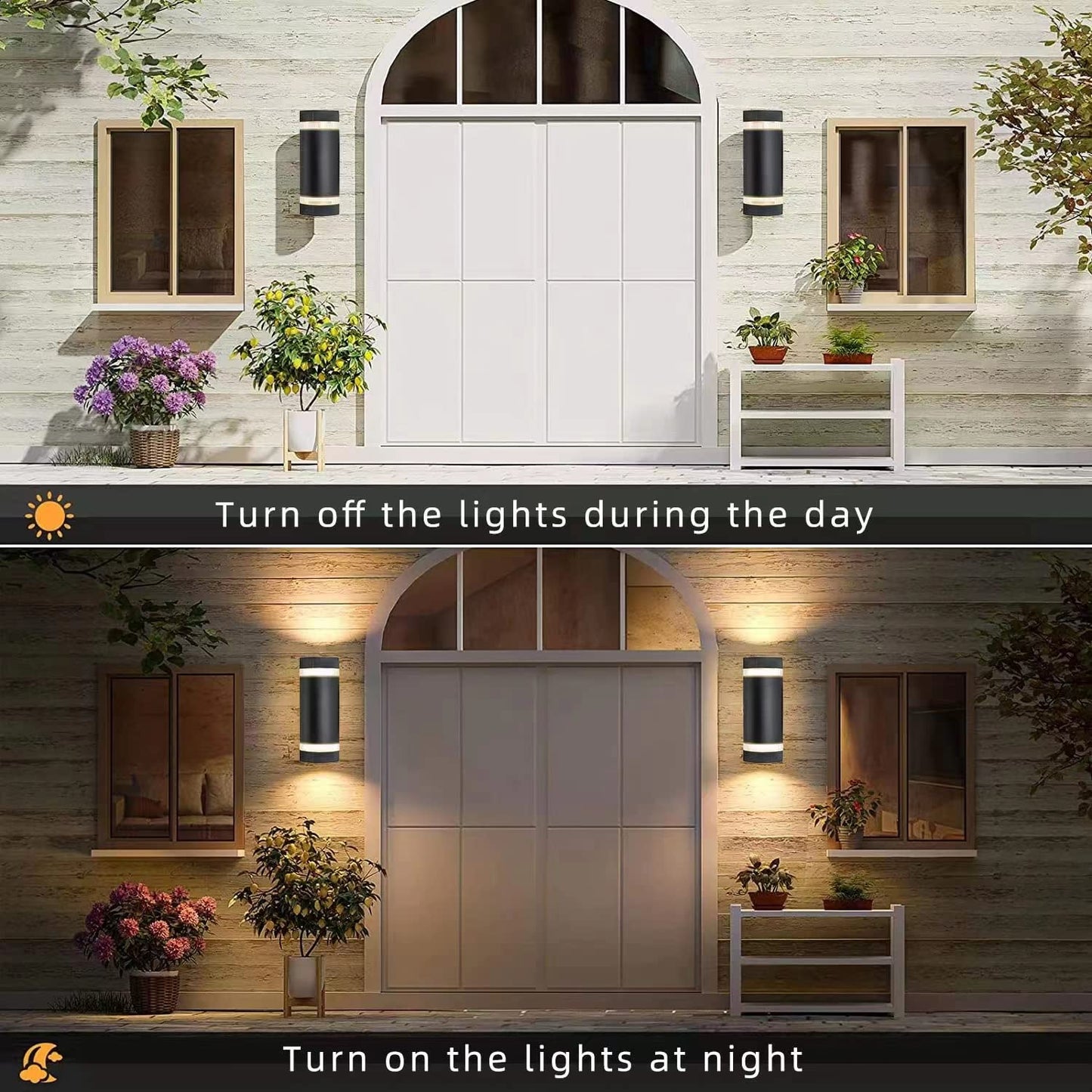 RETRELMP Outdoor Wall Sconce, LED Waterproof Exterior Wall Mount Lamp Black Modern Cylinder Porch Up and Down Light Fixture for Garden Patio 2 Pack…