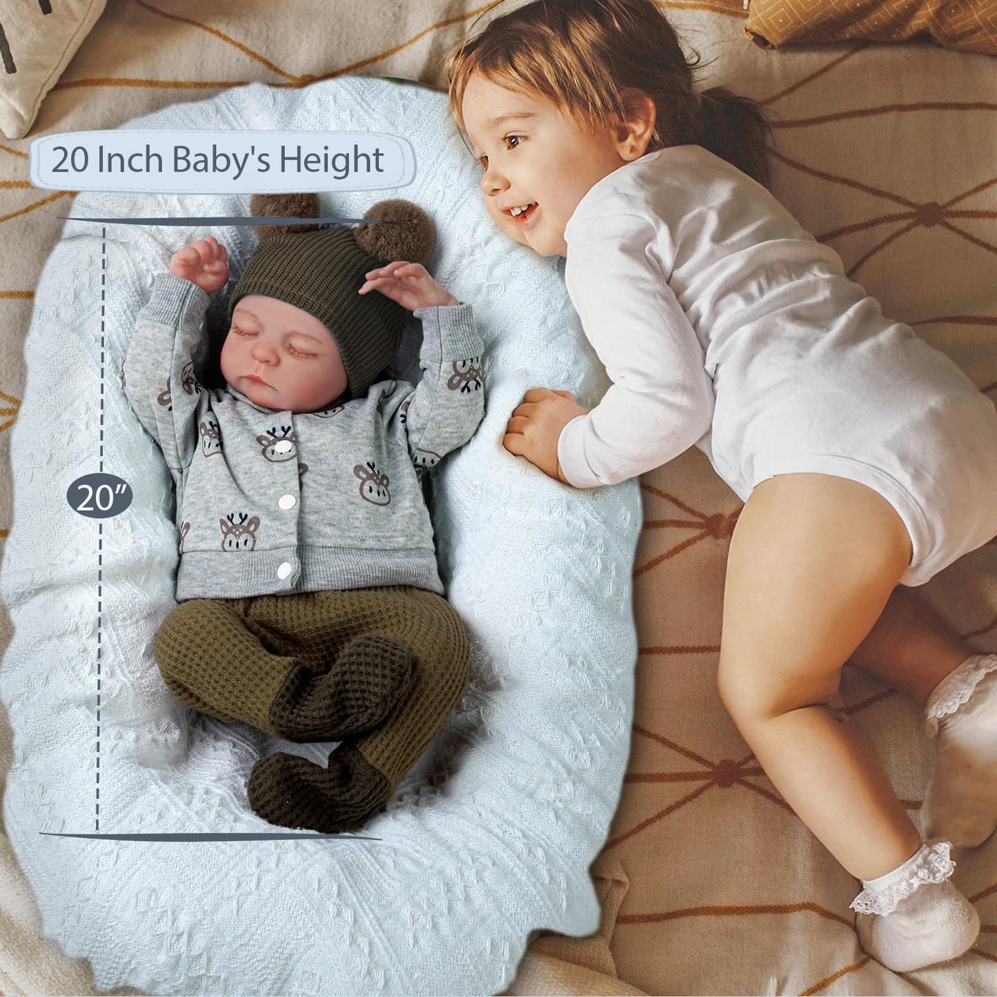 BABESIDE Realistic Reborn Baby Dolls Boy Noah, 20 Inches Soft Full Vinyl Body Realistic Baby Dolls, Real Life Baby Doll with Toy Accessories Gift Set for Kids Age 3+